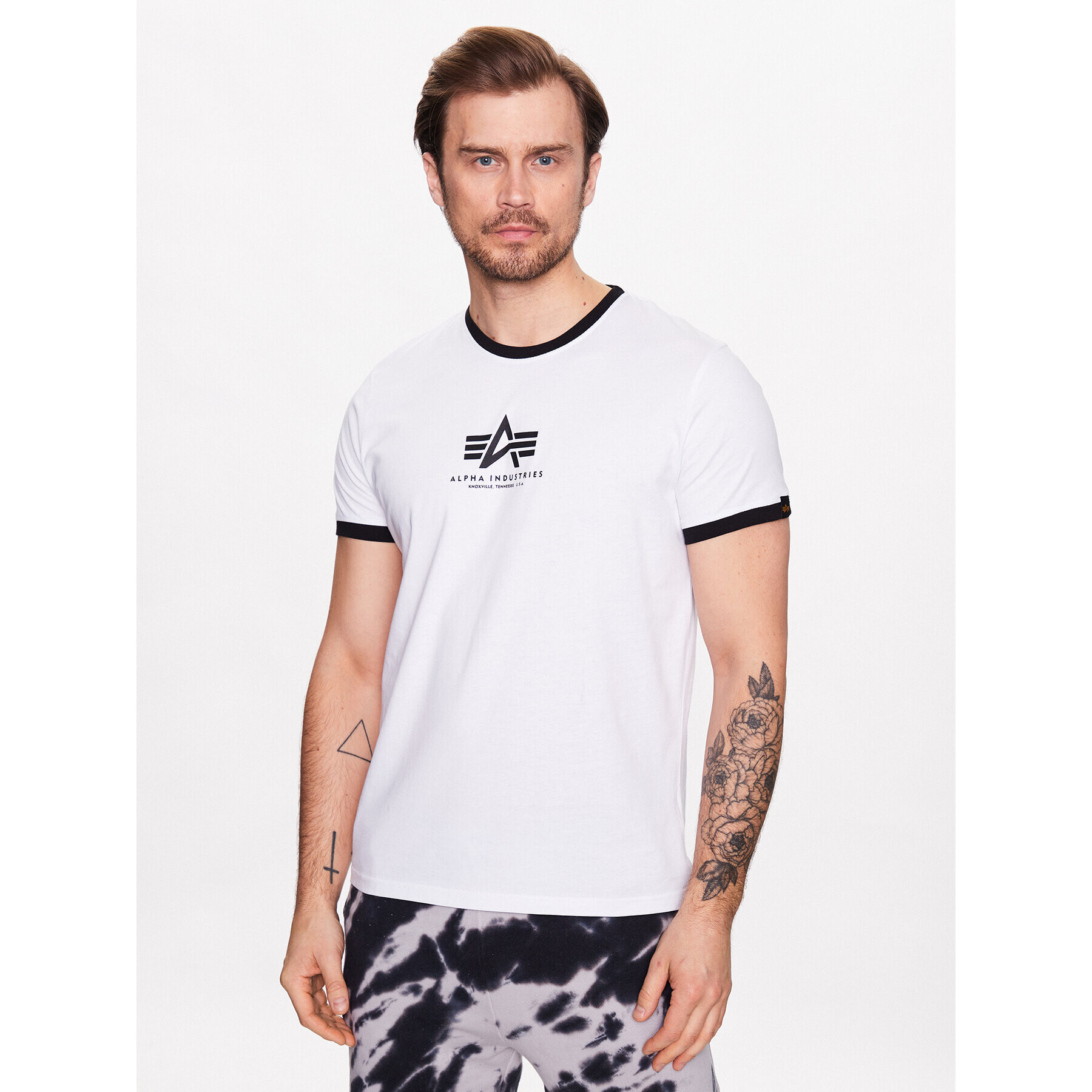 Alpha Industries Тишърт Basic T Contrast 106501 Бял Regular Fit - Pepit.bg