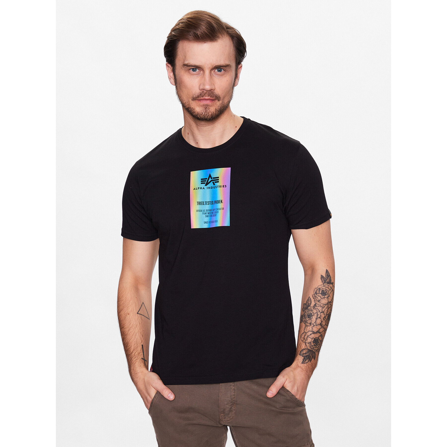 Alpha Industries Тишърт Rainbow Reflective Label T 126501RR Черен Regular Fit - Pepit.bg