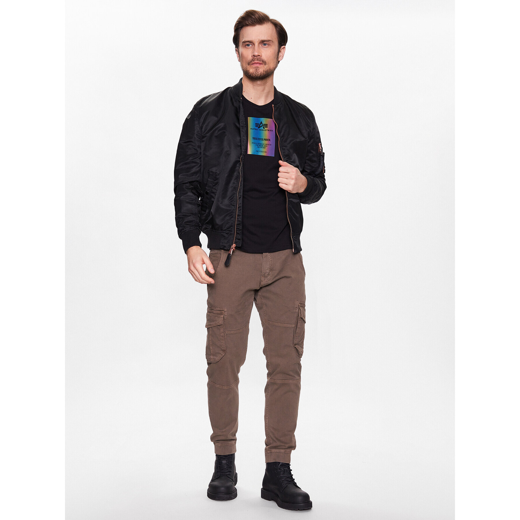 Alpha Industries Тишърт Rainbow Reflective Label T 126501RR Черен Regular Fit - Pepit.bg