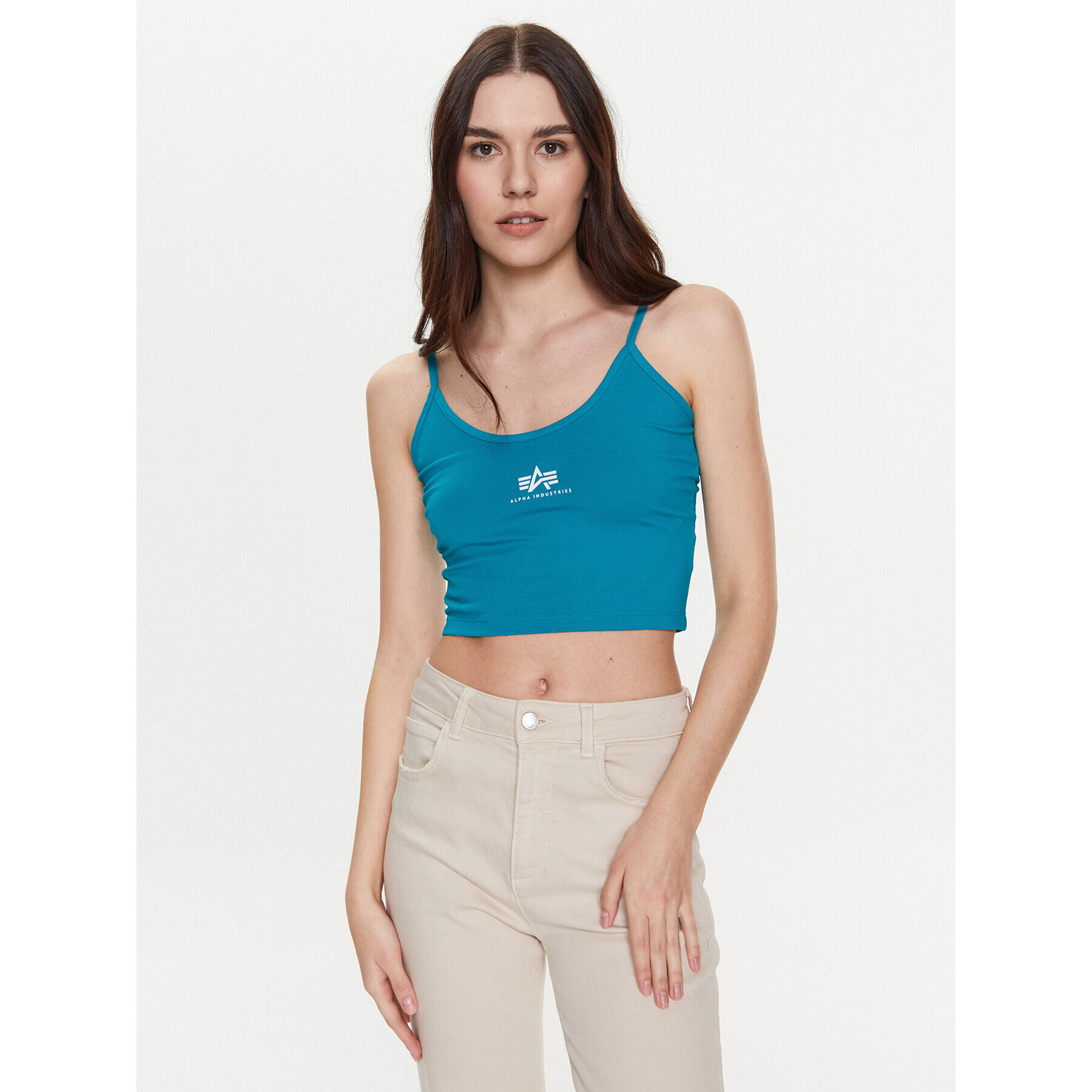 Alpha Industries топ Basic 116082 Син Cropped Fit - Pepit.bg