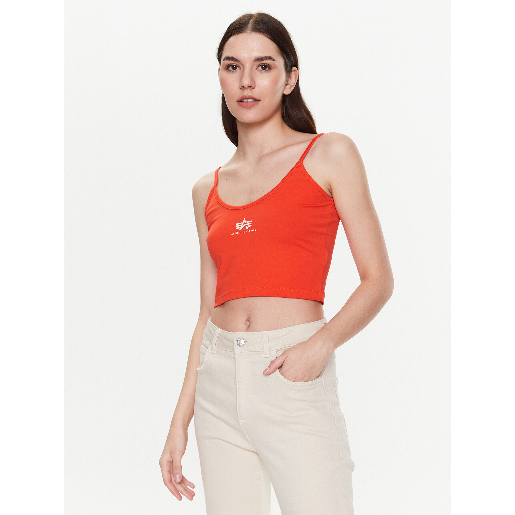 Alpha Industries топ Basic Crop-Top SL Wmn 116082 Червен Cropped Fit - Pepit.bg