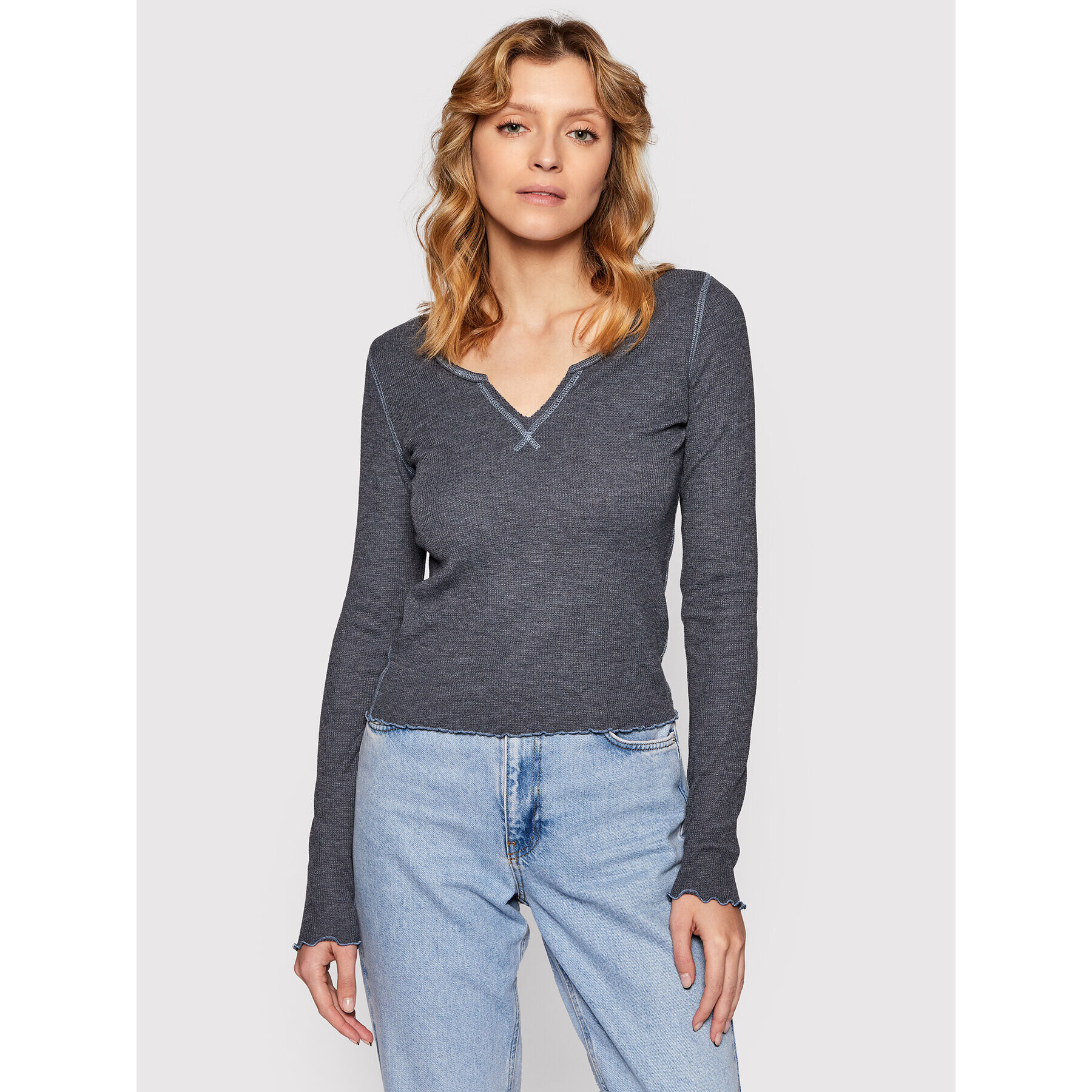 American Eagle Блуза 037-3376-7890 Сив Slim Fit - Pepit.bg