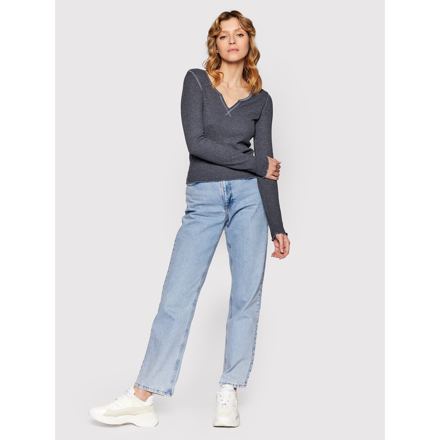 American Eagle Блуза 037-3376-7890 Сив Slim Fit - Pepit.bg