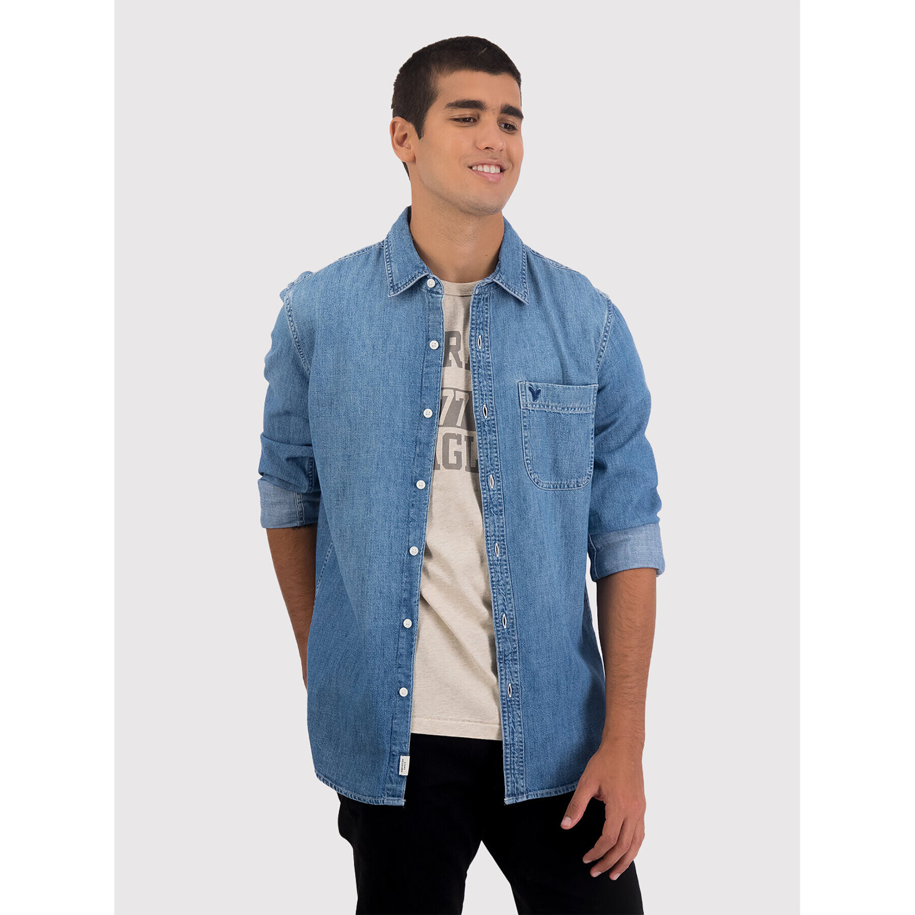 American Eagle дънкова риза 015-0153-2182 Син Slim Fit - Pepit.bg