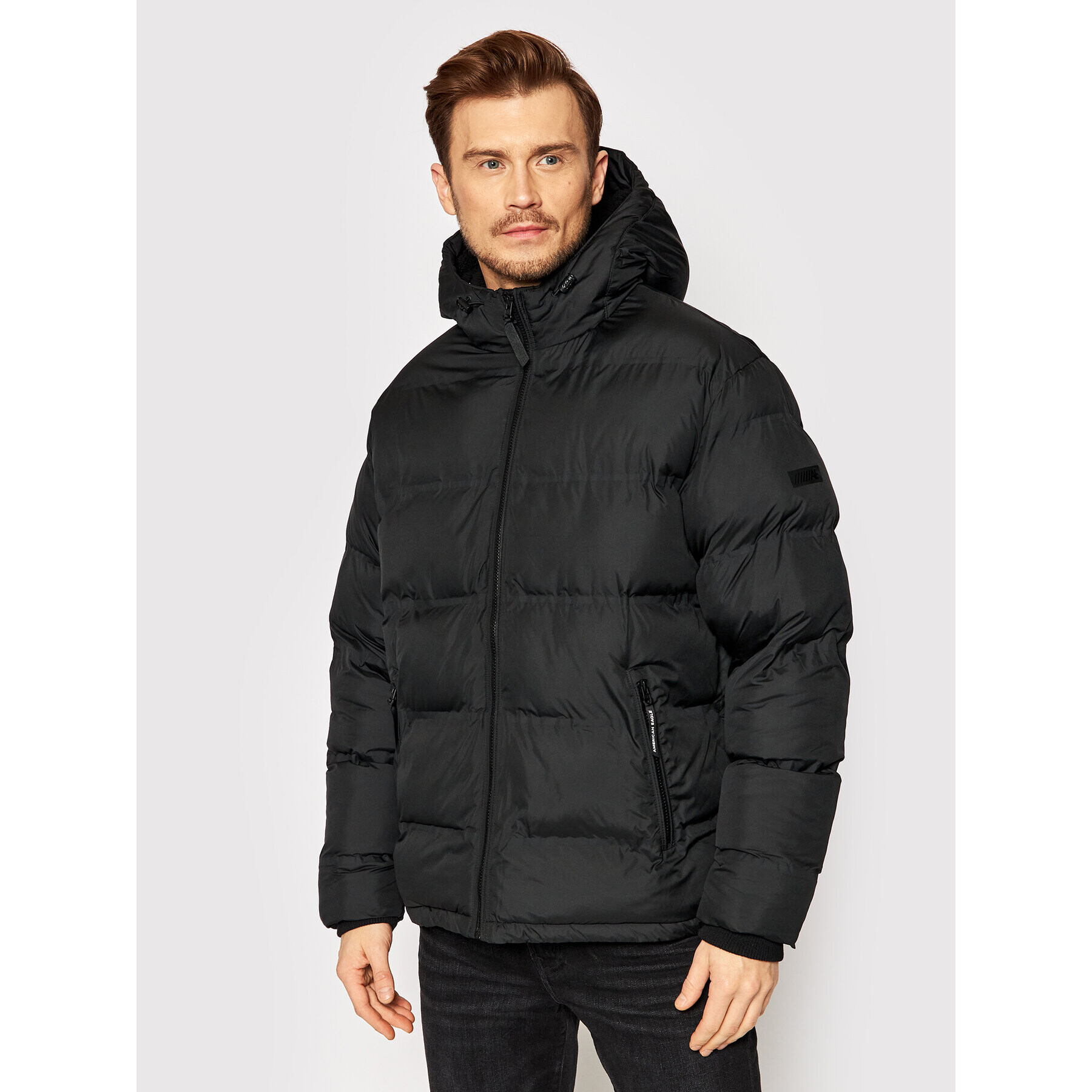 American Eagle Пухено яке 010-0108-1317 Черен Standard Fit - Pepit.bg