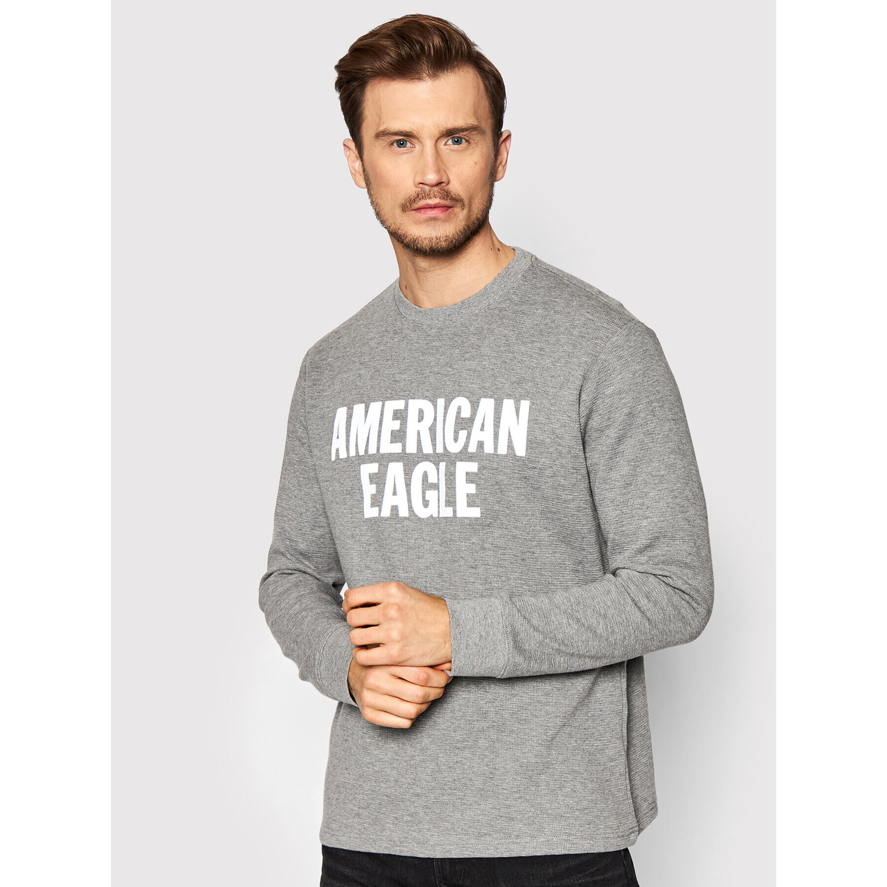 American Eagle Пуловер 016-1175-5046 Сив Standard Fit - Pepit.bg