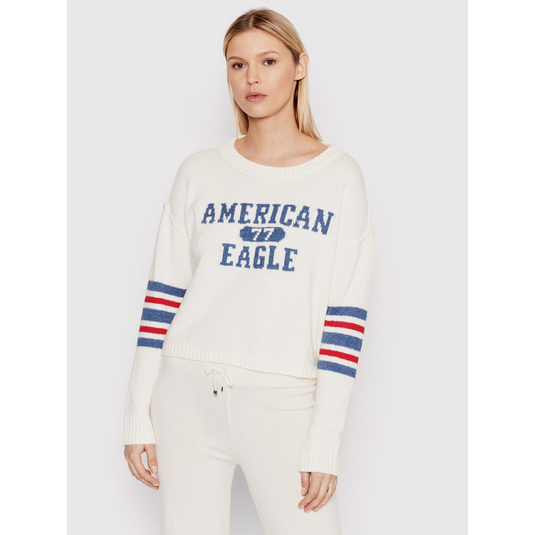 American Eagle Пуловер 034-0348-9575 Бял Regular Fit - Pepit.bg