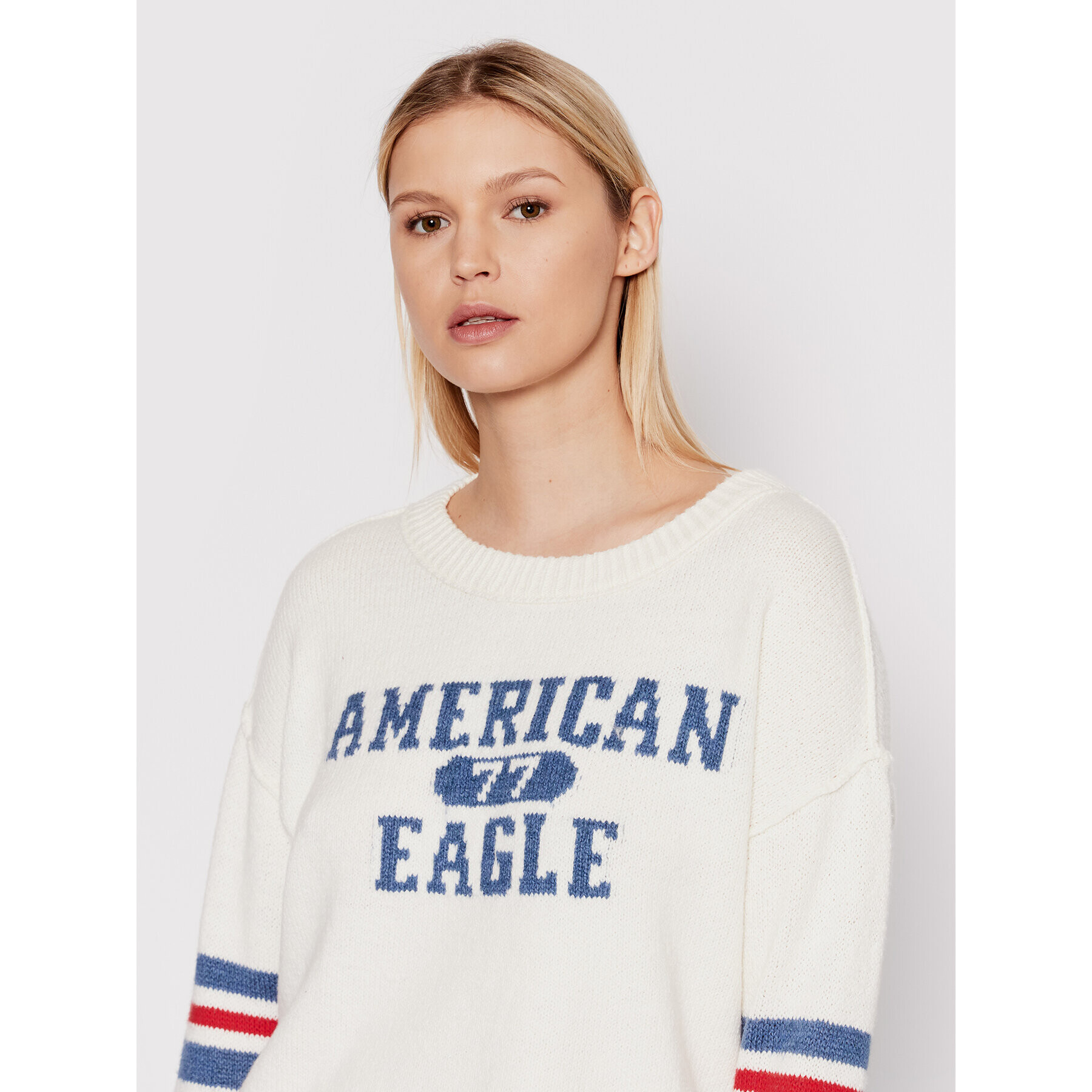 American Eagle Пуловер 034-0348-9575 Бял Regular Fit - Pepit.bg