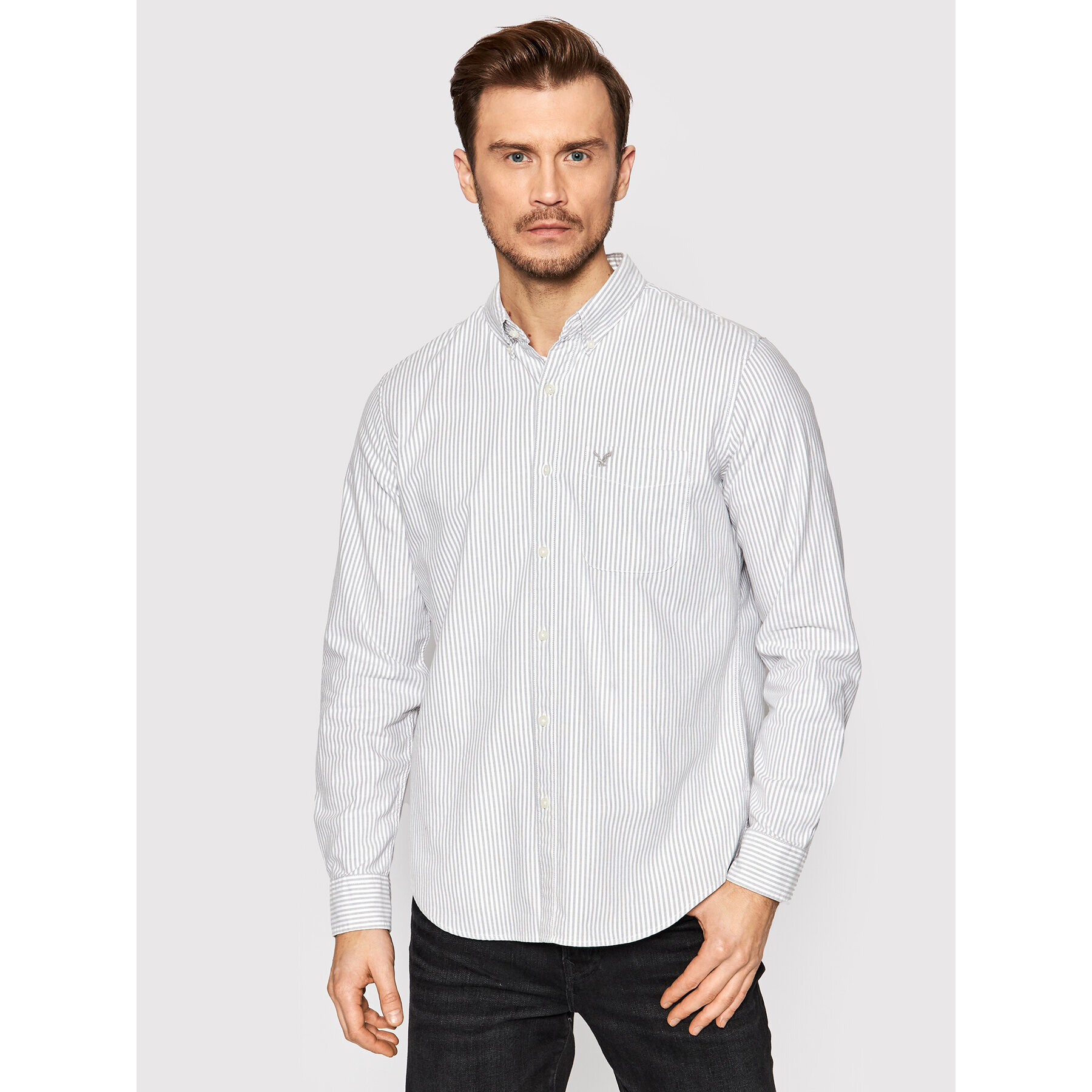American Eagle Риза 015-0153-1497 Сив Slim Fit - Pepit.bg