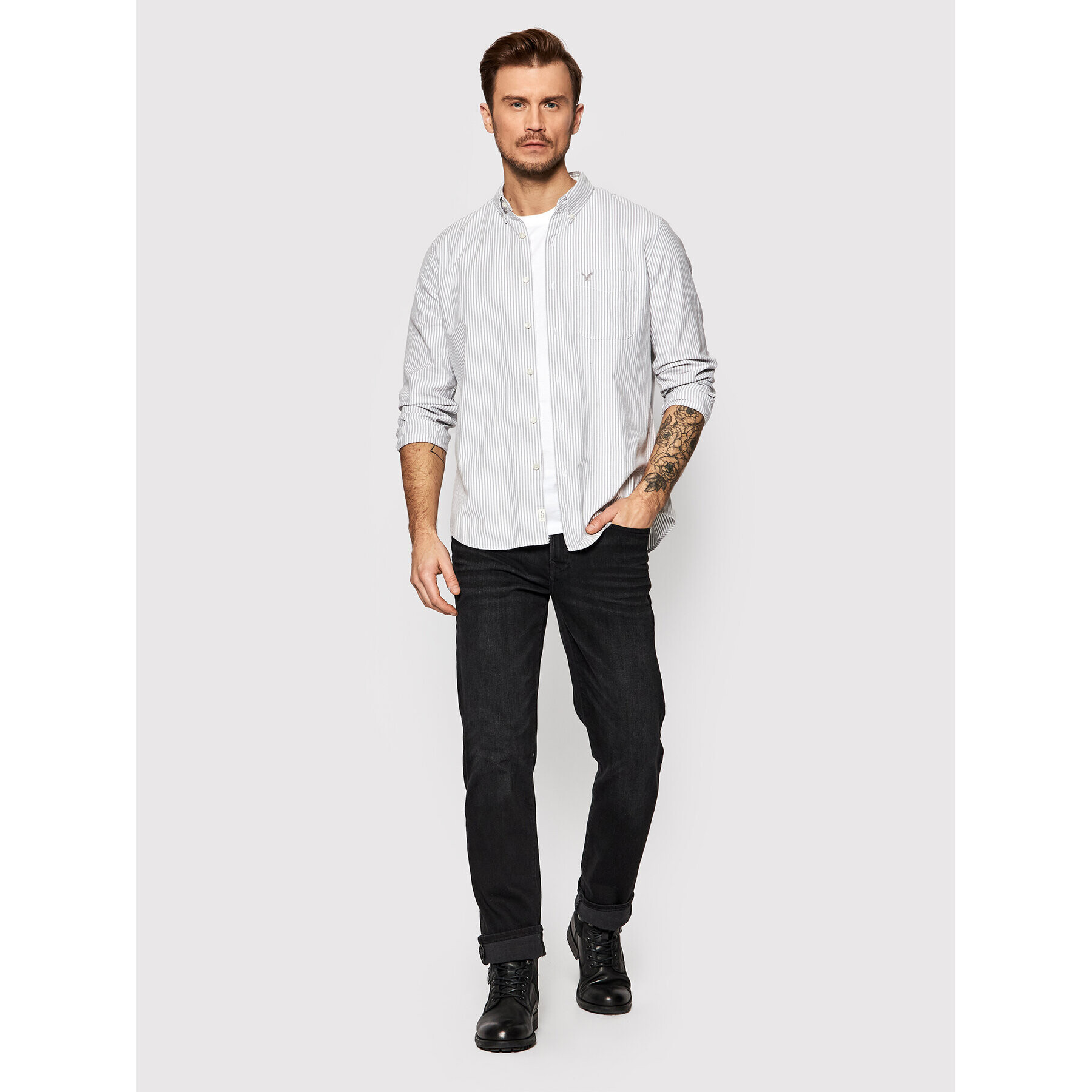 American Eagle Риза 015-0153-1497 Сив Slim Fit - Pepit.bg