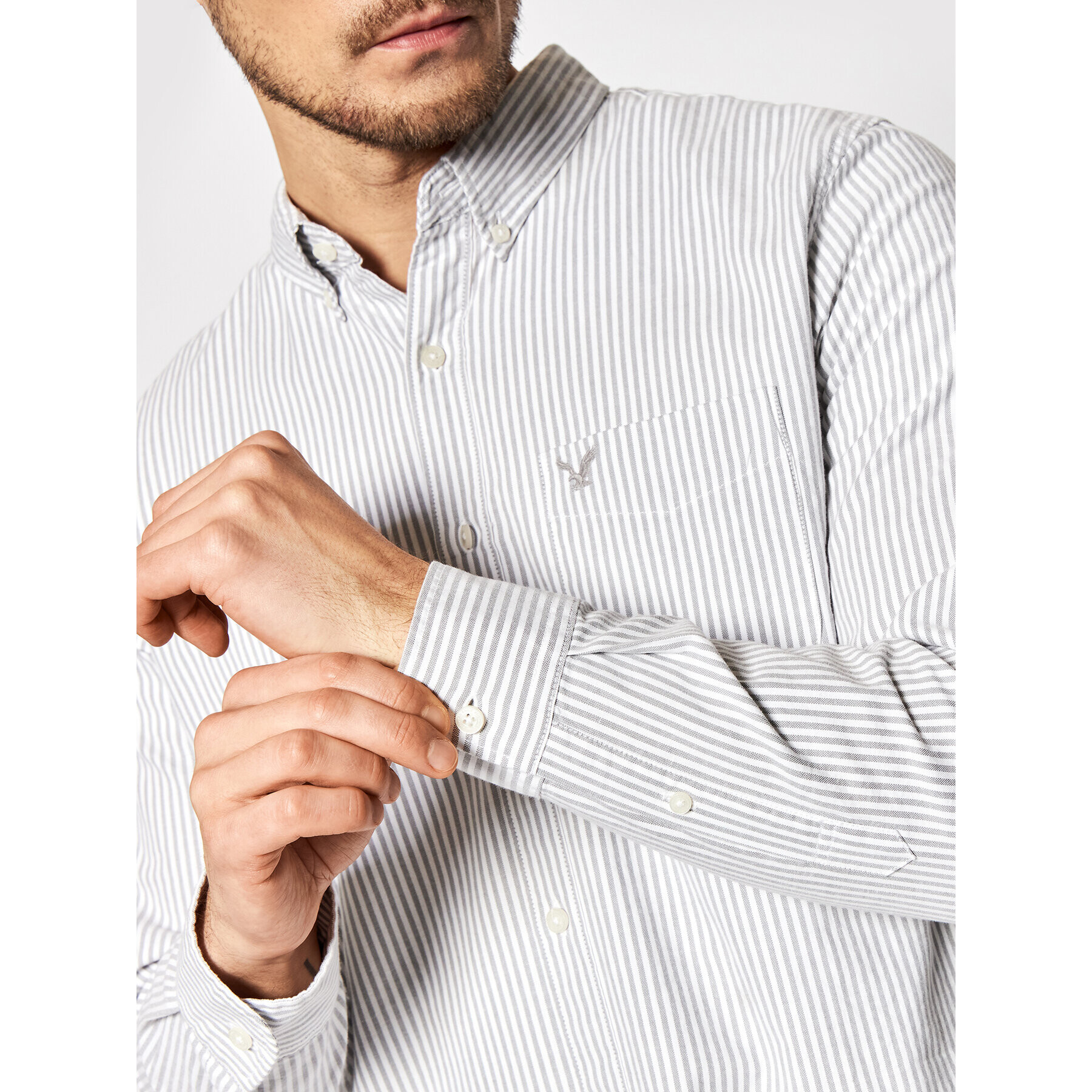 American Eagle Риза 015-0153-1497 Сив Slim Fit - Pepit.bg