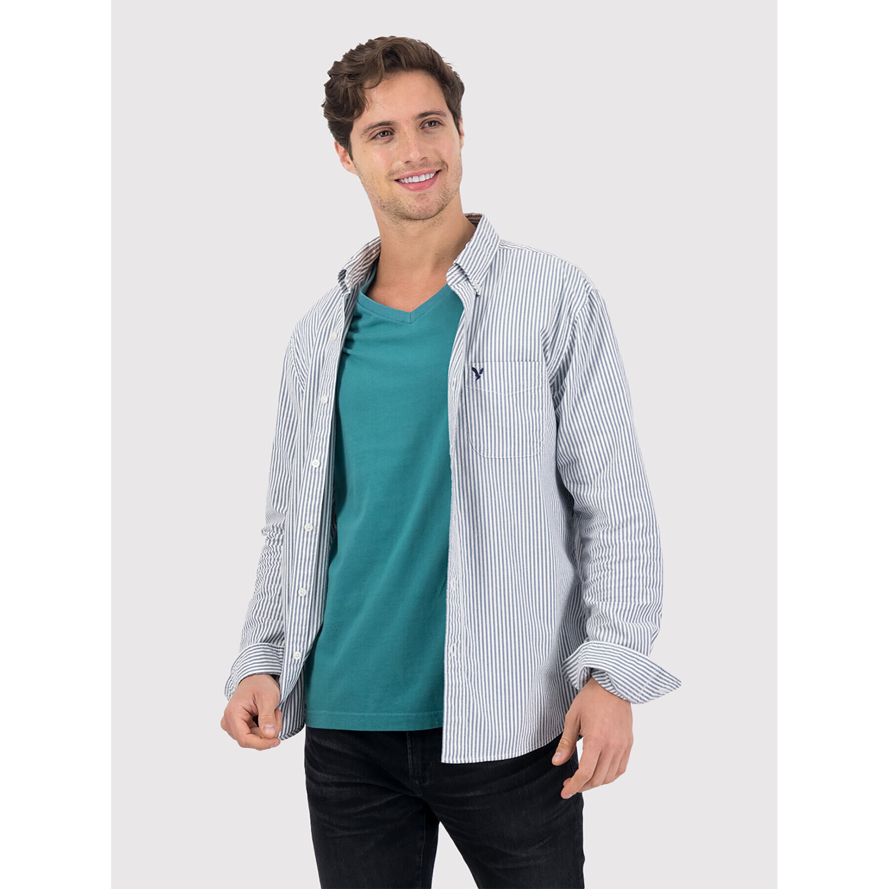 American Eagle Риза 015-0153-2104 Тъмносин Classic Fit - Pepit.bg