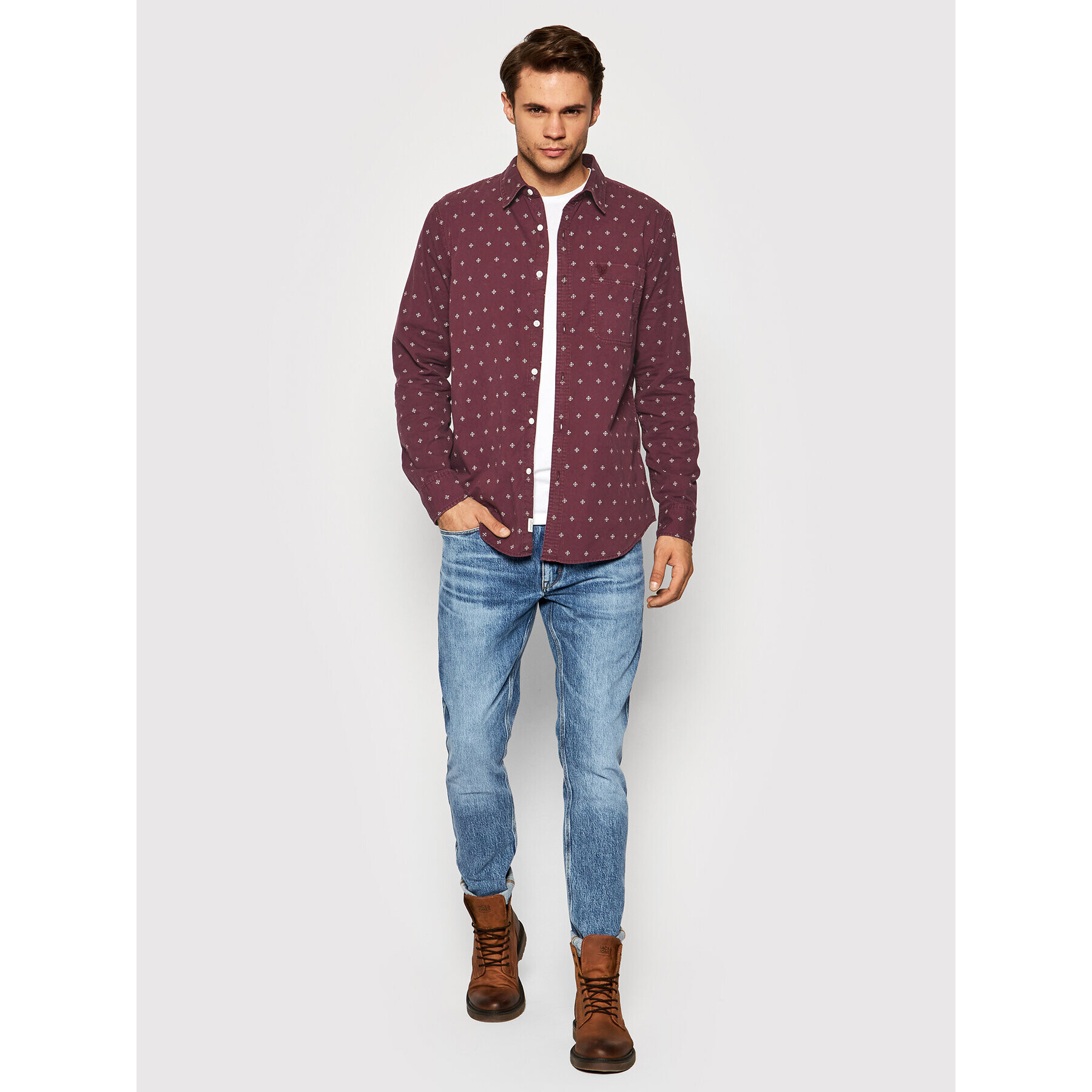 American Eagle Риза 015-0153-2180 Бордо Slim Fit - Pepit.bg