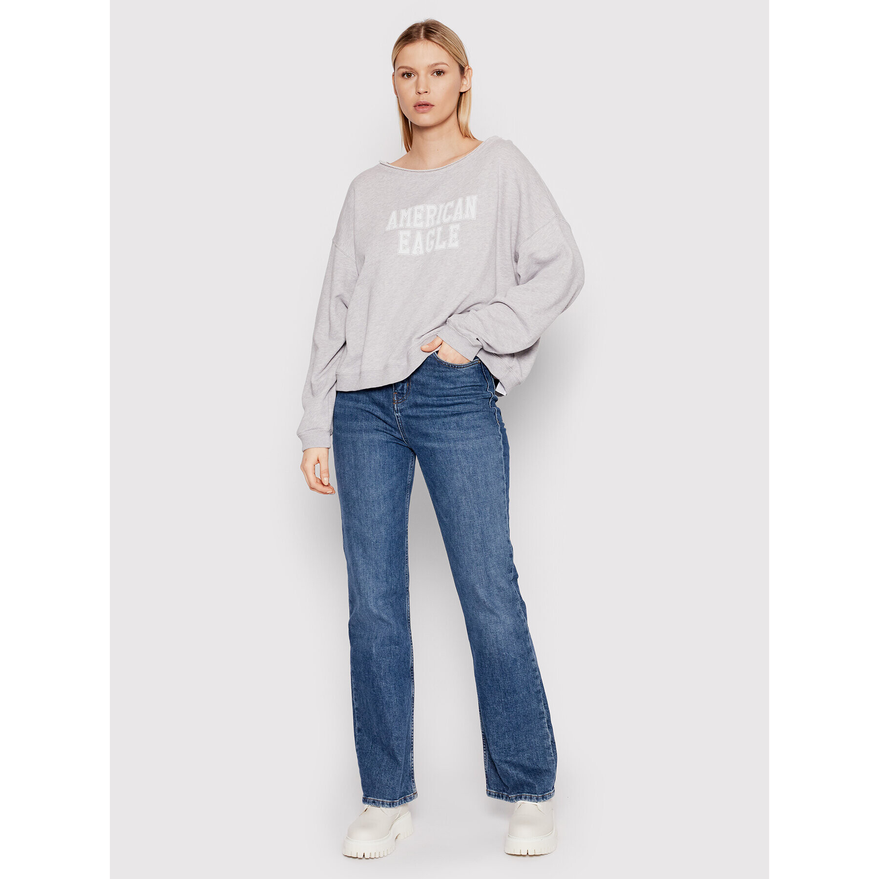 American Eagle Суитшърт 045-2532-1601 Сив Oversize - Pepit.bg