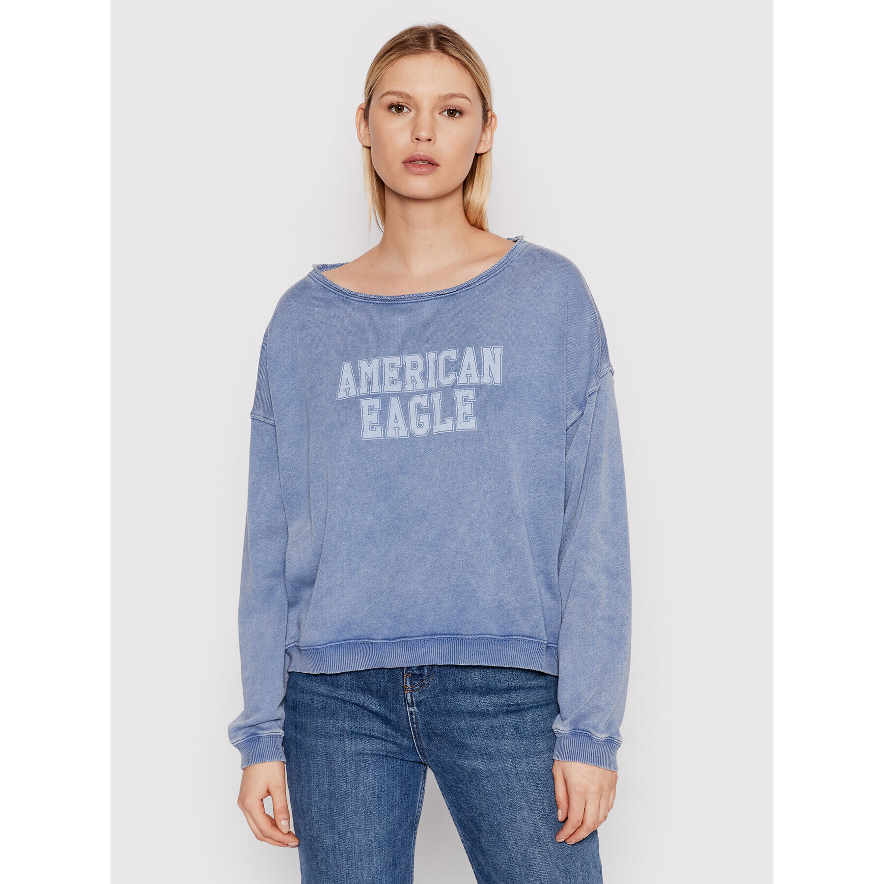 American Eagle Суитшърт 045-2532-1636 Син Oversize - Pepit.bg