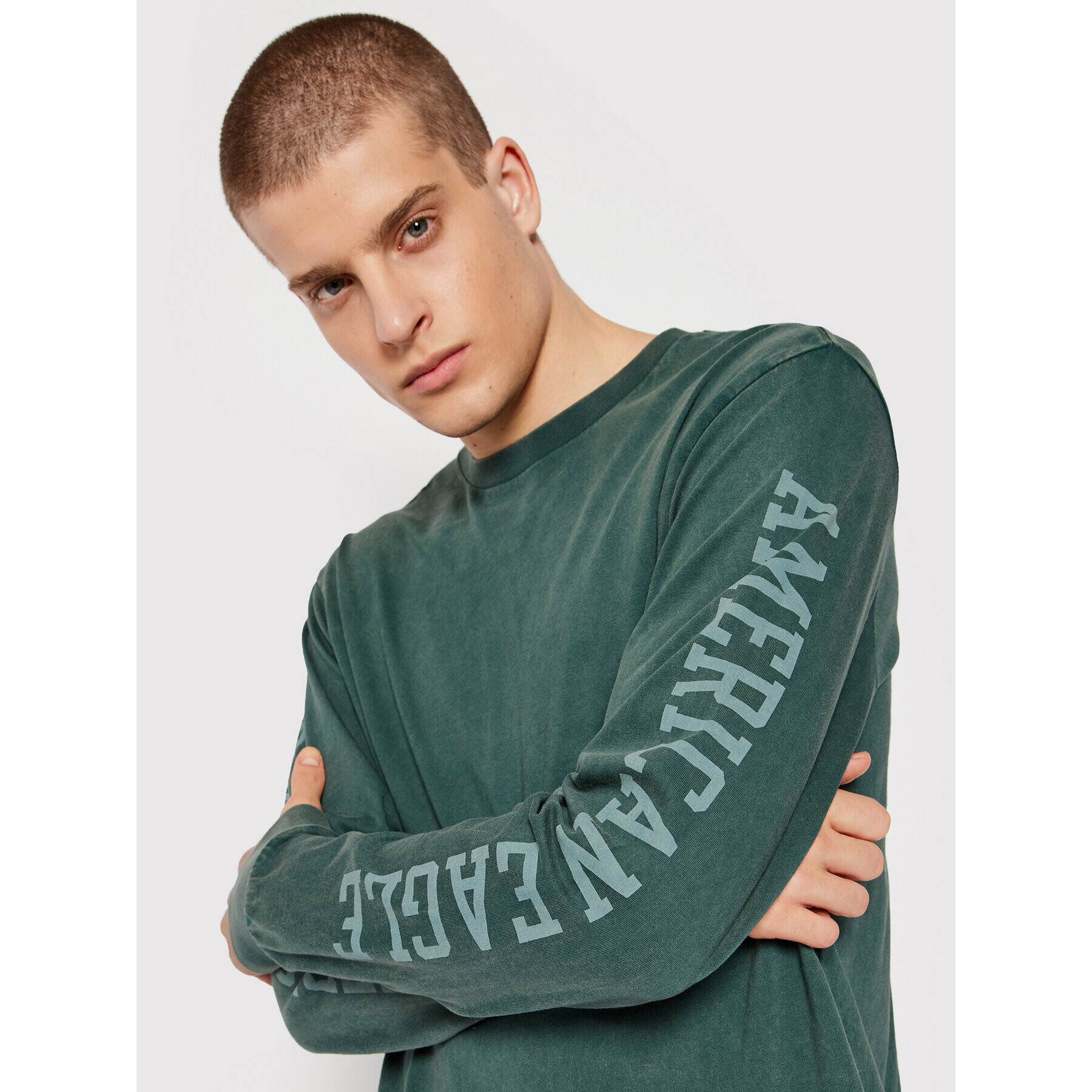 American Eagle Тениска с дълъг ръкав 016-1175-5490 Зелен Regular Fit - Pepit.bg