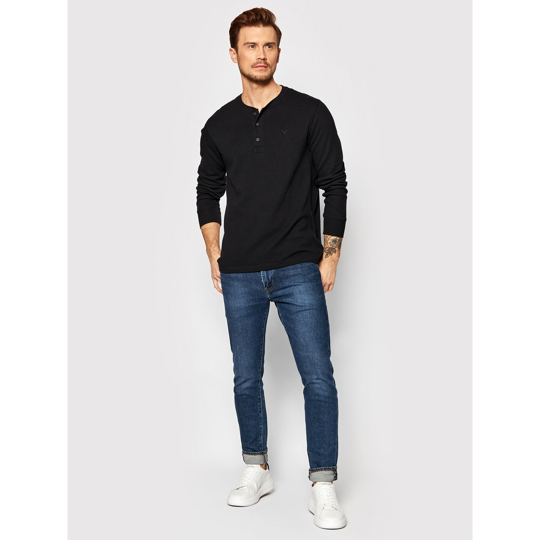 American Eagle Тениска с дълъг ръкав 017-4171-1525 Черен Standard Fit - Pepit.bg