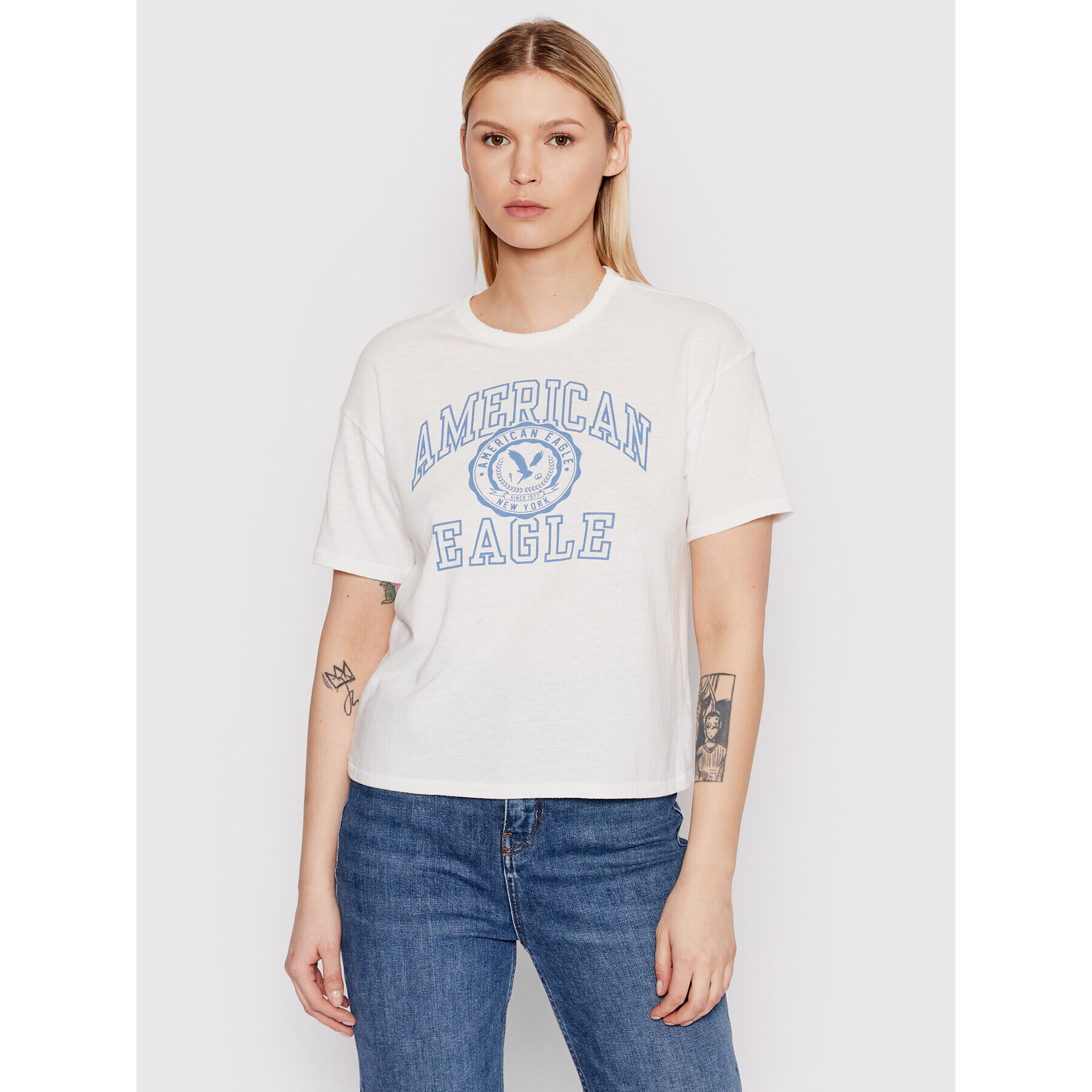 American Eagle Тишърт 030-1305-1107 Бял Standard Fit - Pepit.bg