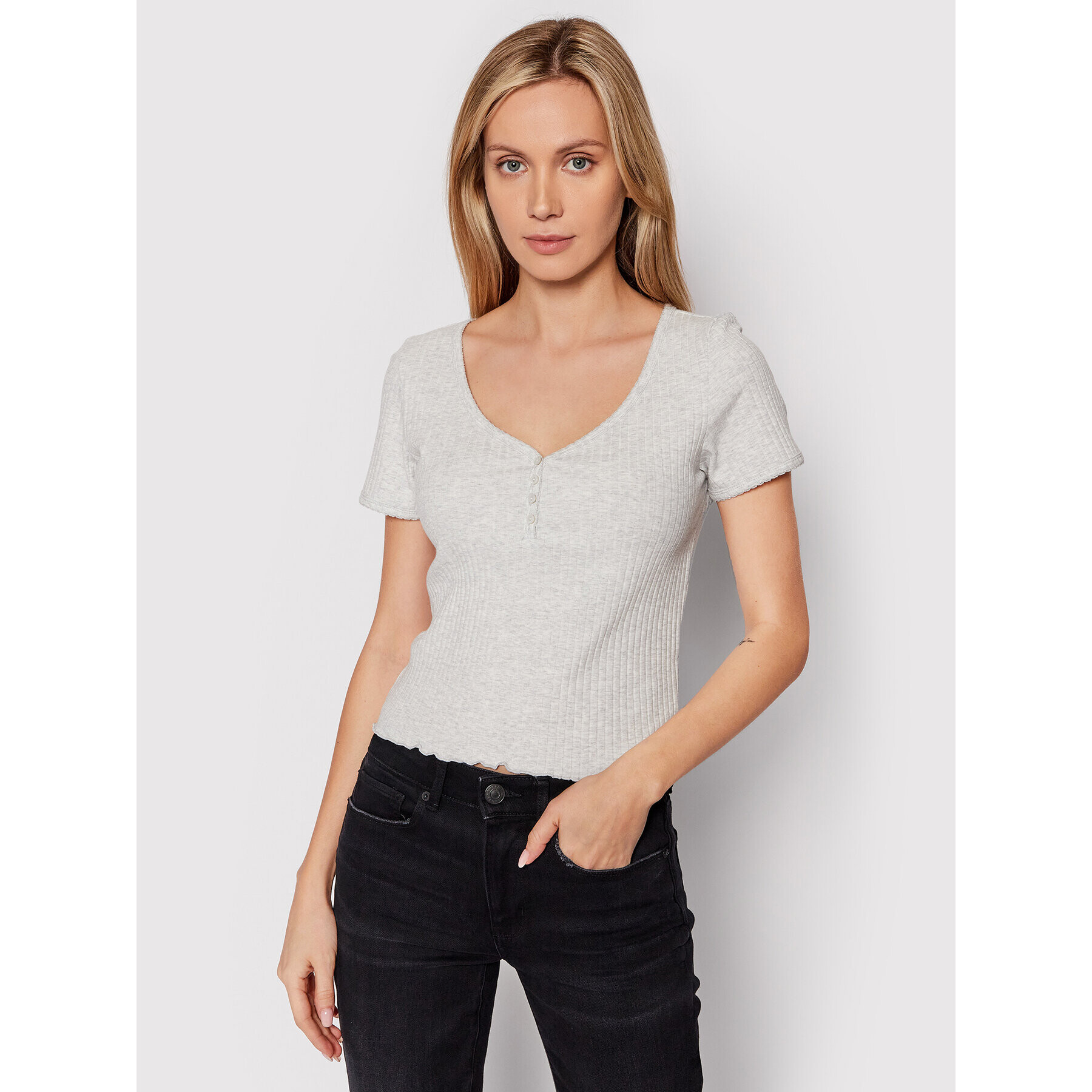 American Eagle Тишърт 037-2372-7760 Сив Regular Fit - Pepit.bg