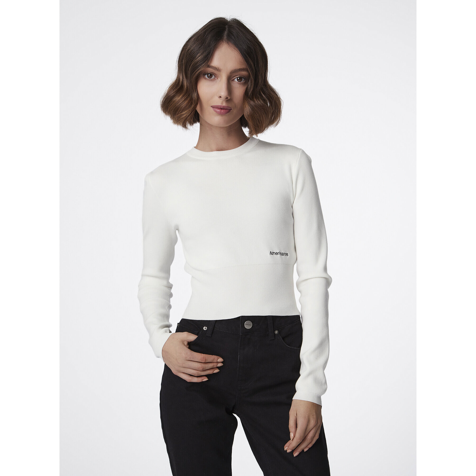 Americanos Пуловер Alasca Бял Cropped Fit - Pepit.bg