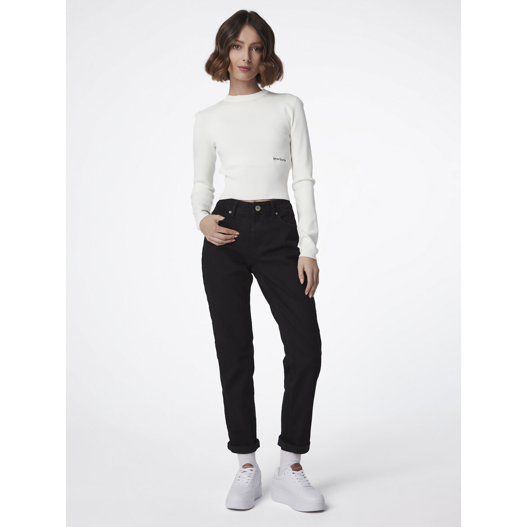 Americanos Пуловер Alasca Бял Cropped Fit - Pepit.bg