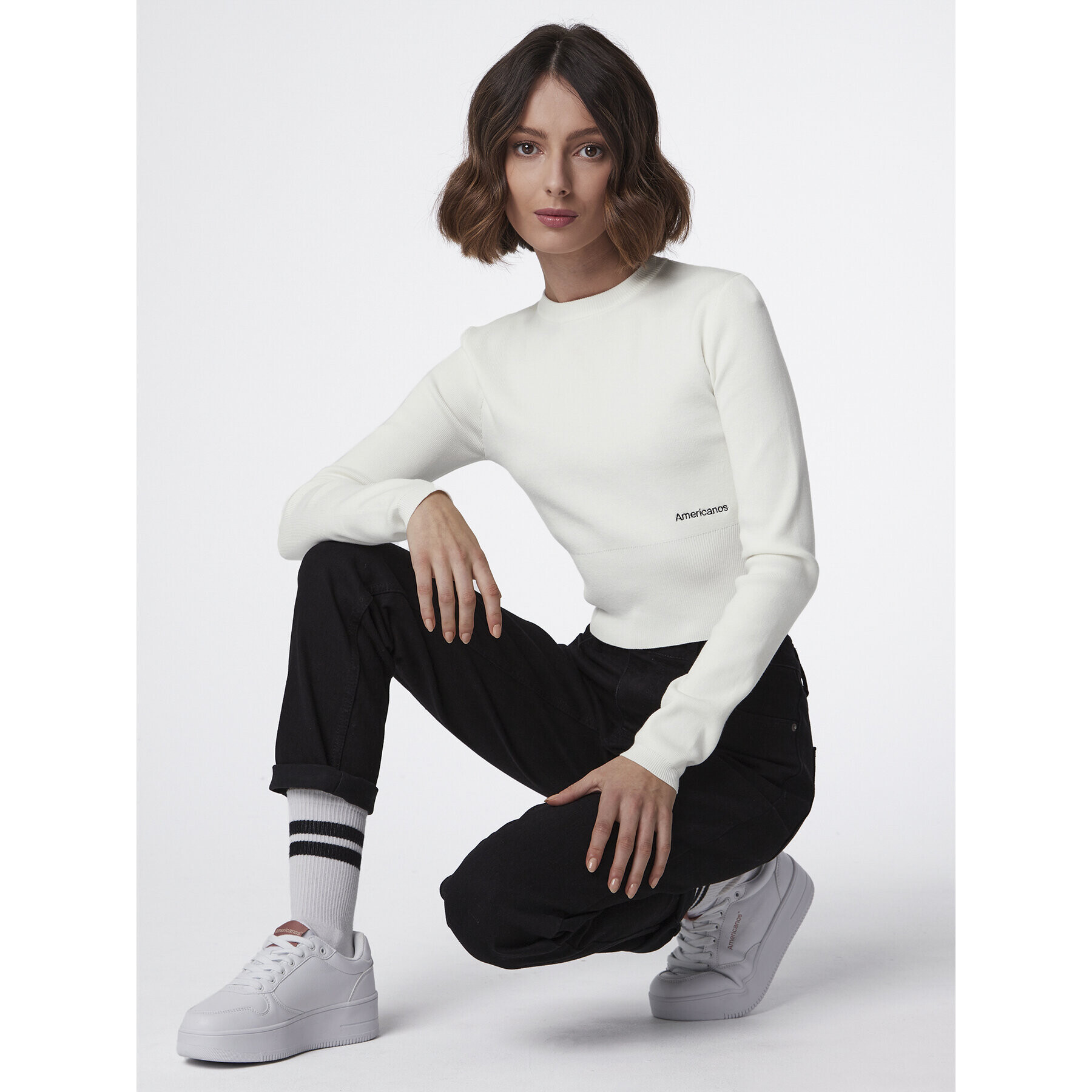 Americanos Пуловер Alasca Бял Cropped Fit - Pepit.bg