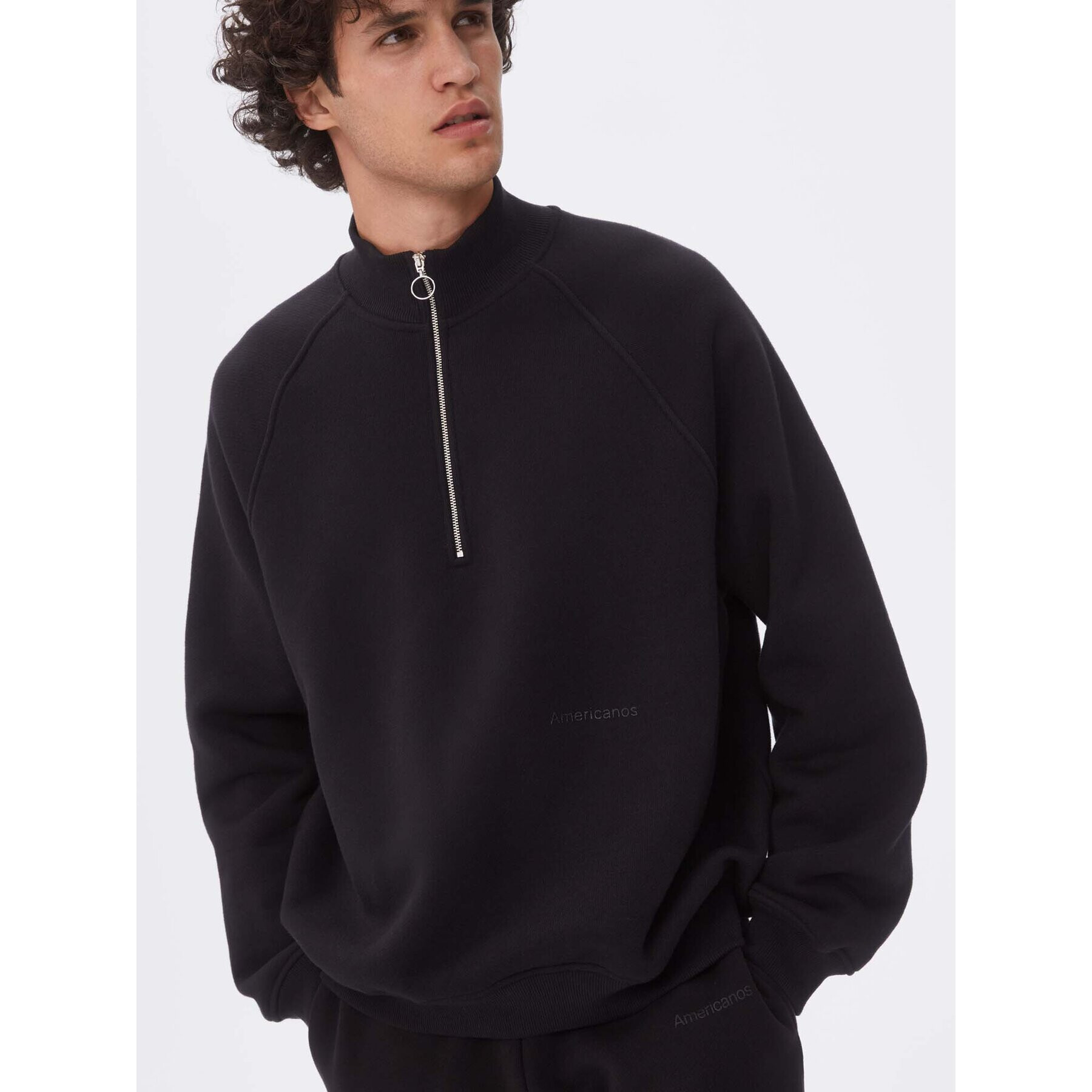 Americanos Суитшърт Unisex Seatle Half-Zip Черен Relaxed Fit - Pepit.bg