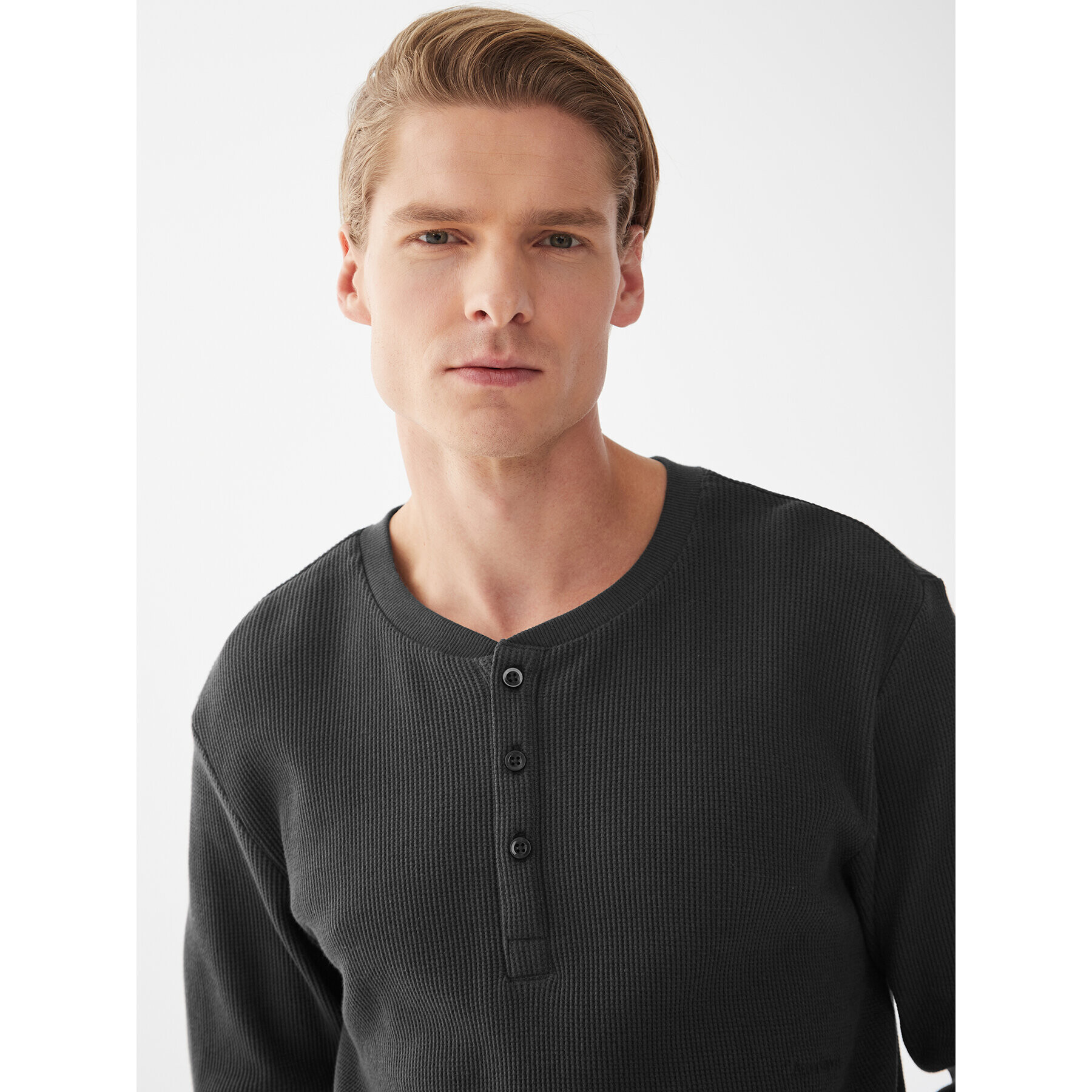 Americanos Тениска с дълъг ръкав Montreal Henley Черен Regular Fit - Pepit.bg