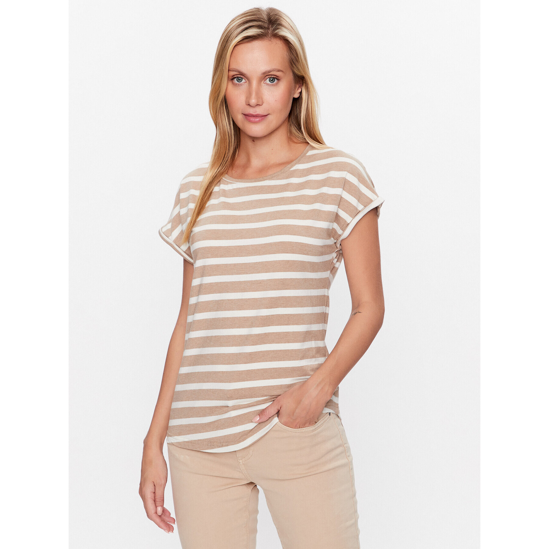 b.young Тишърт 20809561 Бежов Regular Fit - Pepit.bg