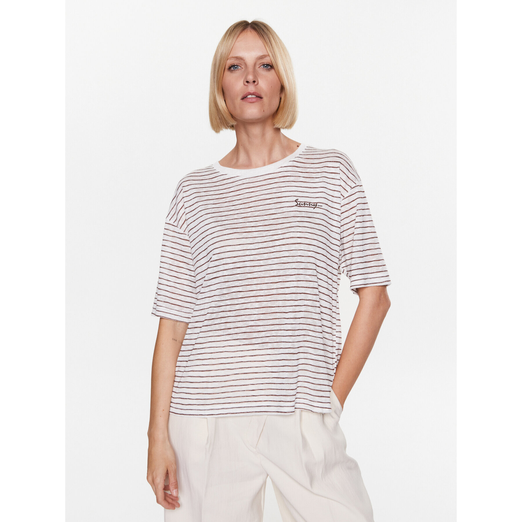 b.young Тишърт 20813304 Екрю Loose Fit - Pepit.bg