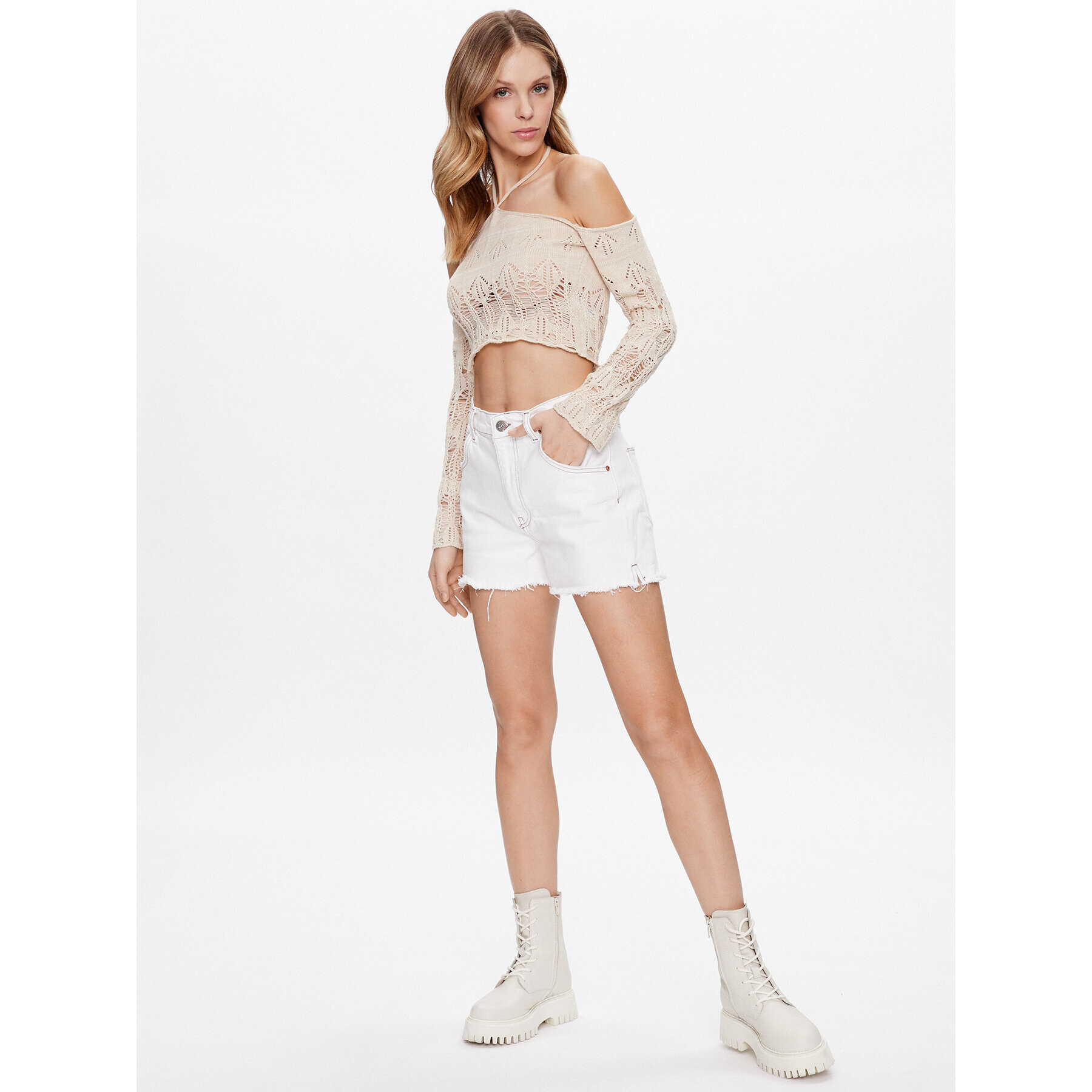 BDG Urban Outfitters Дънкови шорти BDG ALINE ECRU STRETCH 76831940 Бял Regular Fit - Pepit.bg