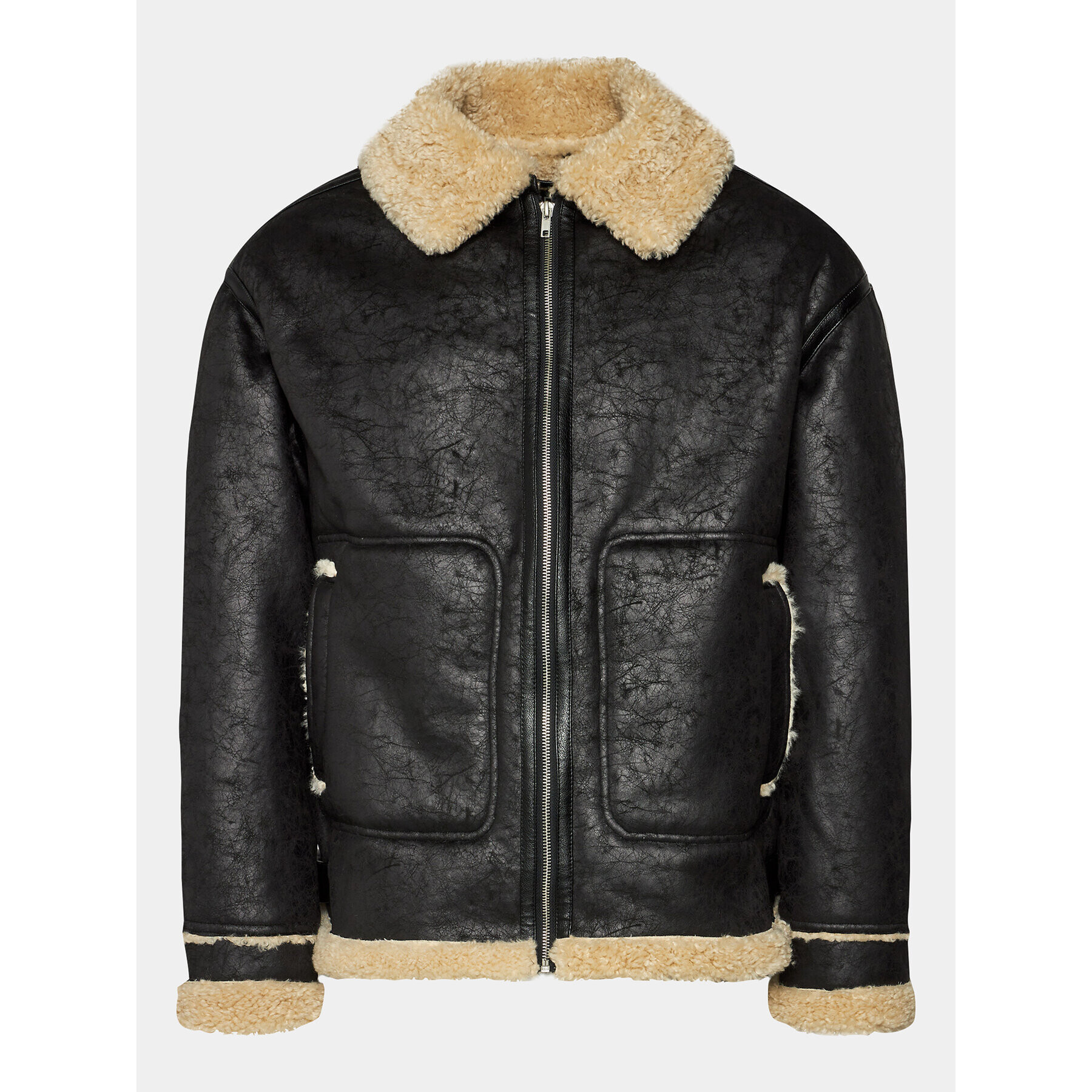 BDG Urban Outfitters Яке от имитация на кожа Shearling Aviator 77394369 Черен Oversize - Pepit.bg