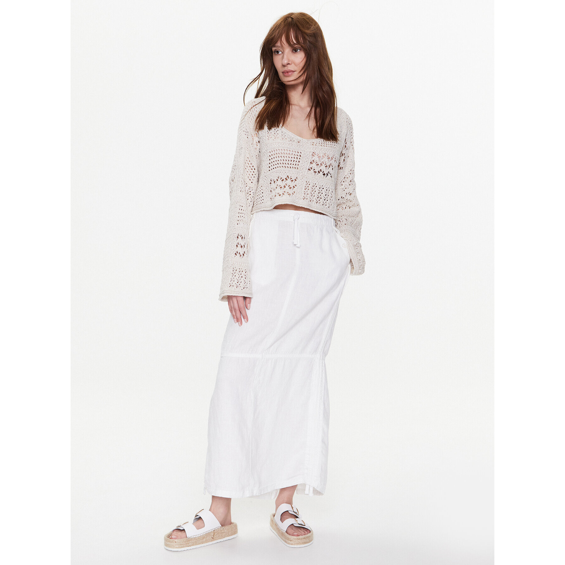 BDG Urban Outfitters Макси пола BDG BAGGY LINEN SKIRT 76472083 Бял - Pepit.bg