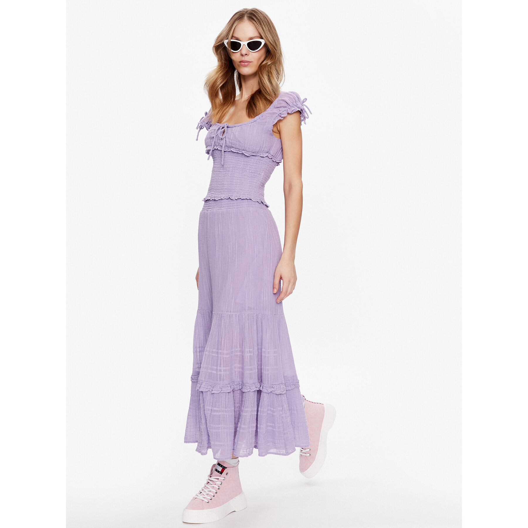 BDG Urban Outfitters Макси пола BDG LILAC LINEN SKIRT 76472034 Виолетов Loose Fit - Pepit.bg