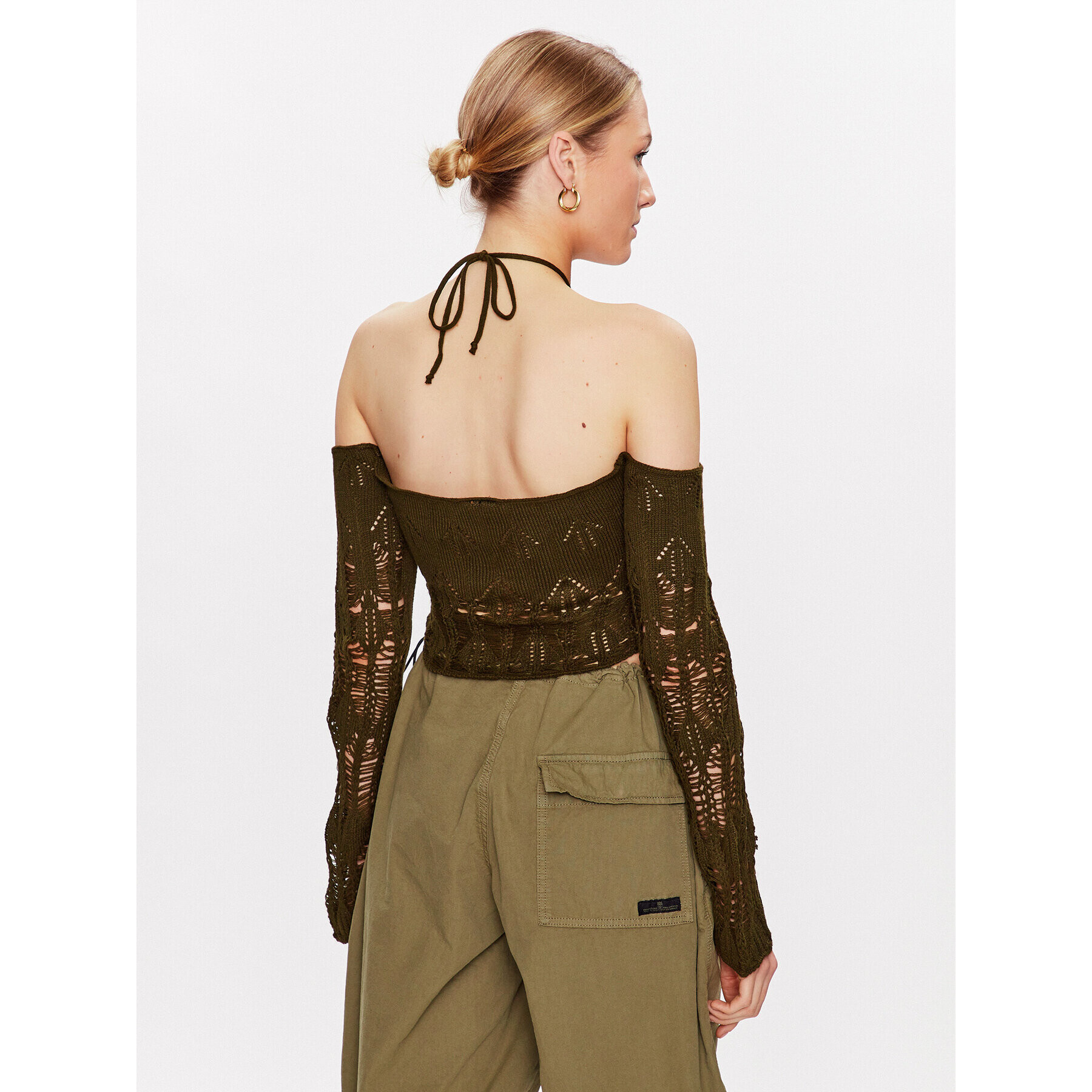 BDG Urban Outfitters Пуловер BDG LADDERED HALTER NECK 76469477 Каки Cropped Fit - Pepit.bg