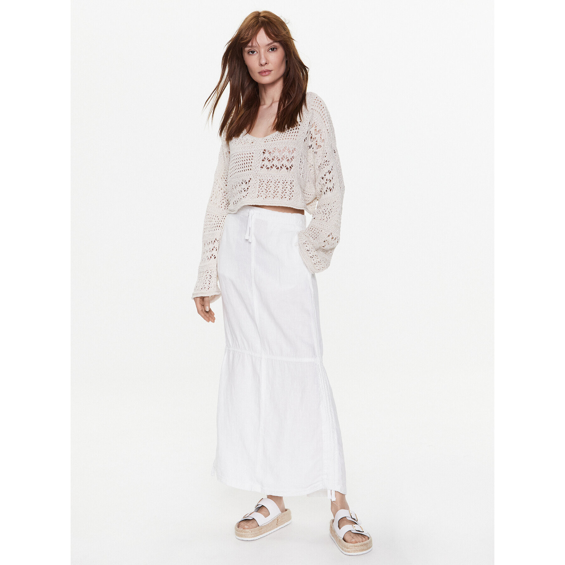 BDG Urban Outfitters Пуловер BDG MIX TEXTURE OPEN KNIT 76469063 Бежов Cropped Fit - Pepit.bg