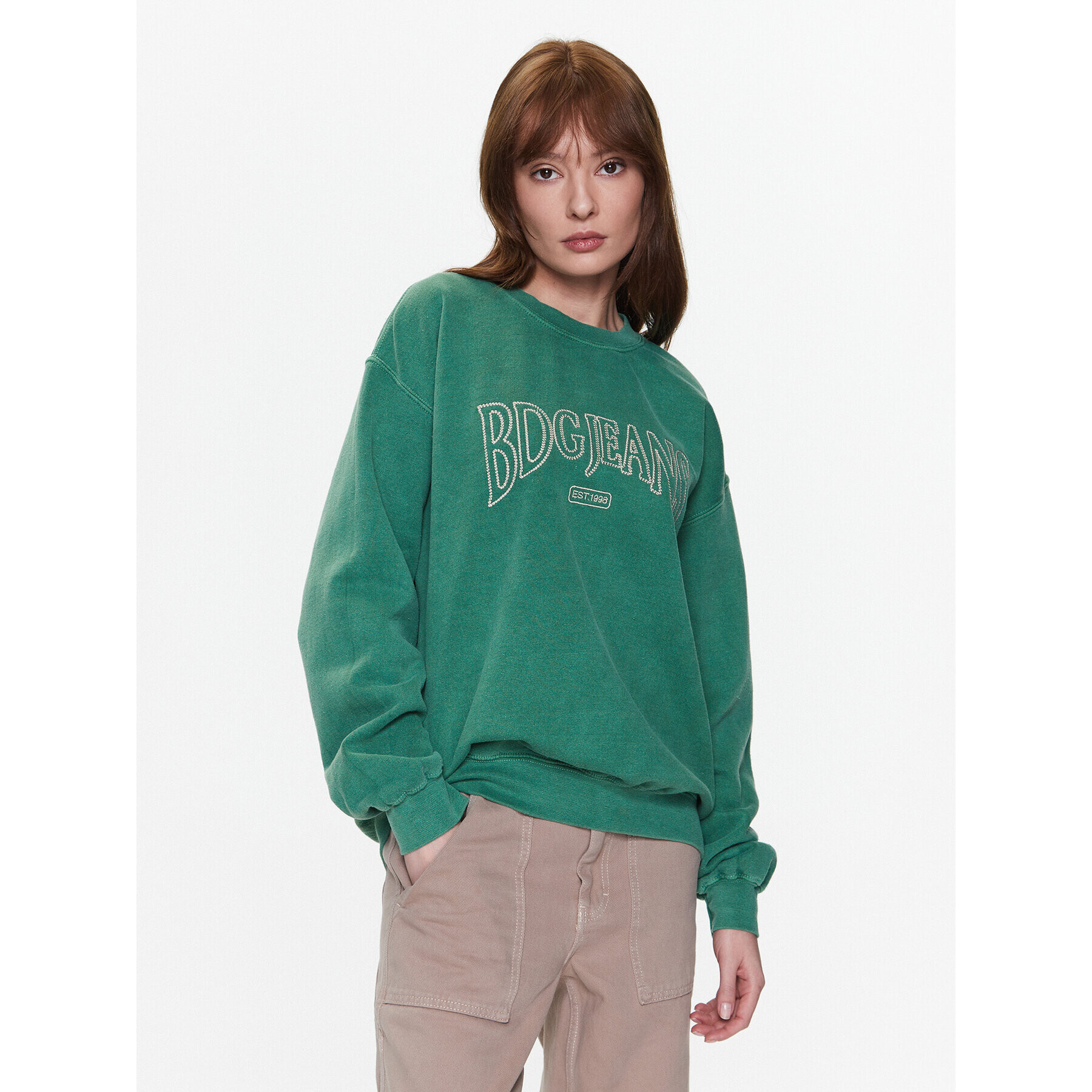 BDG Urban Outfitters Суитшърт BDG EMBROIDERED SWEAT 76470806 Зелен Oversize - Pepit.bg