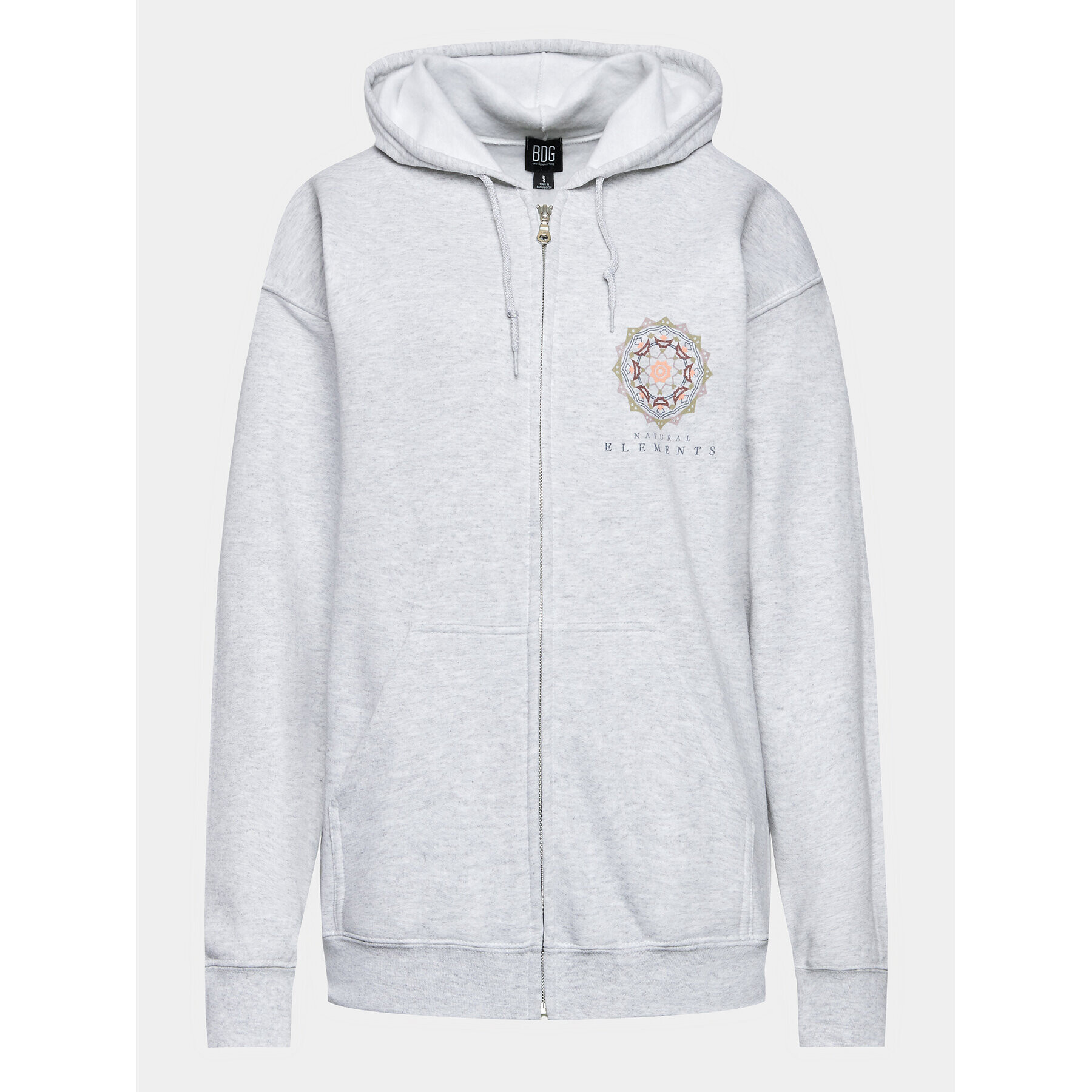 BDG Urban Outfitters Суитшърт Org Mandala Zip Thru 77173169 Сив Zipped Hoodie Fit - Pepit.bg