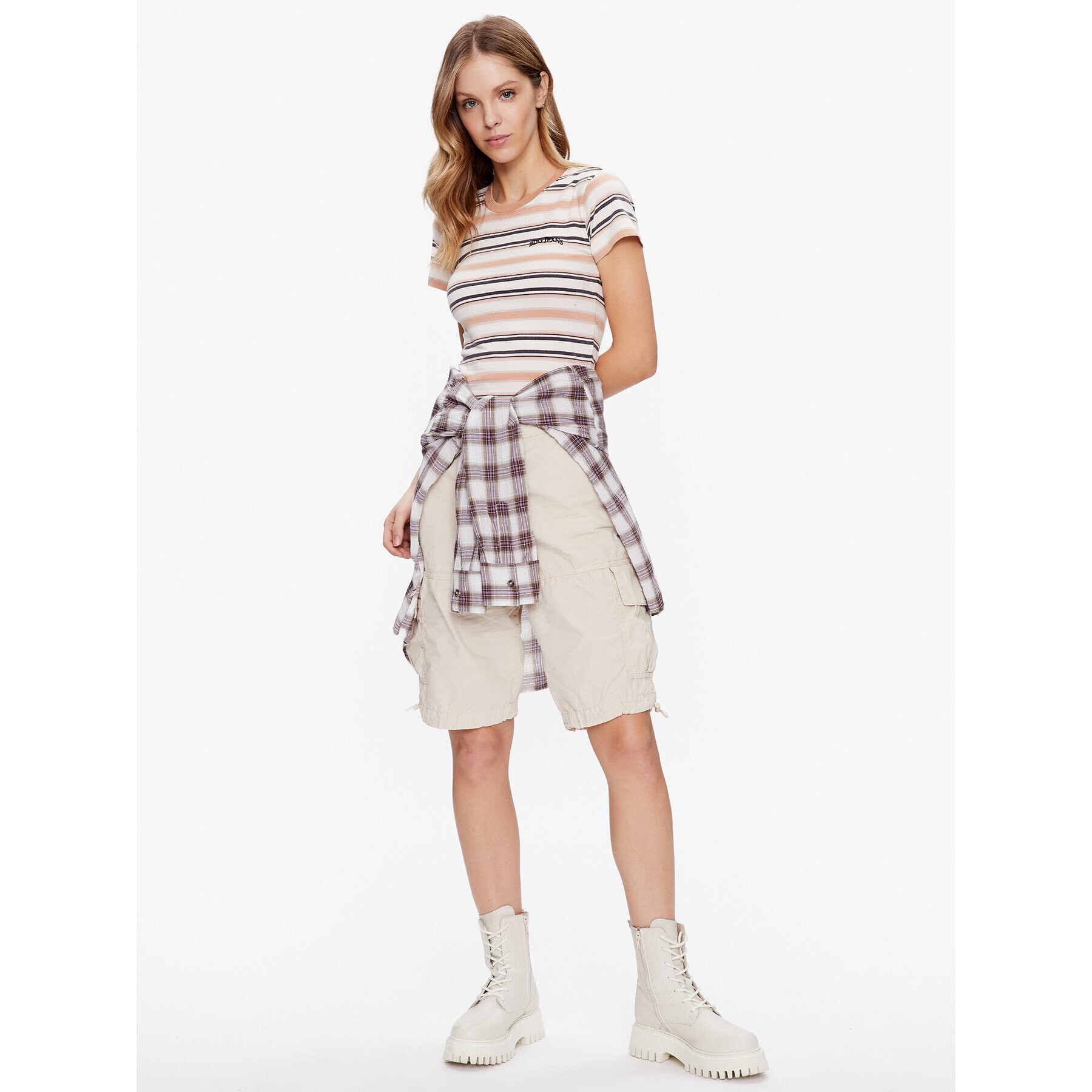 BDG Urban Outfitters топ BDG STRIPED BABY 76471473 Екрю Slim Fit - Pepit.bg