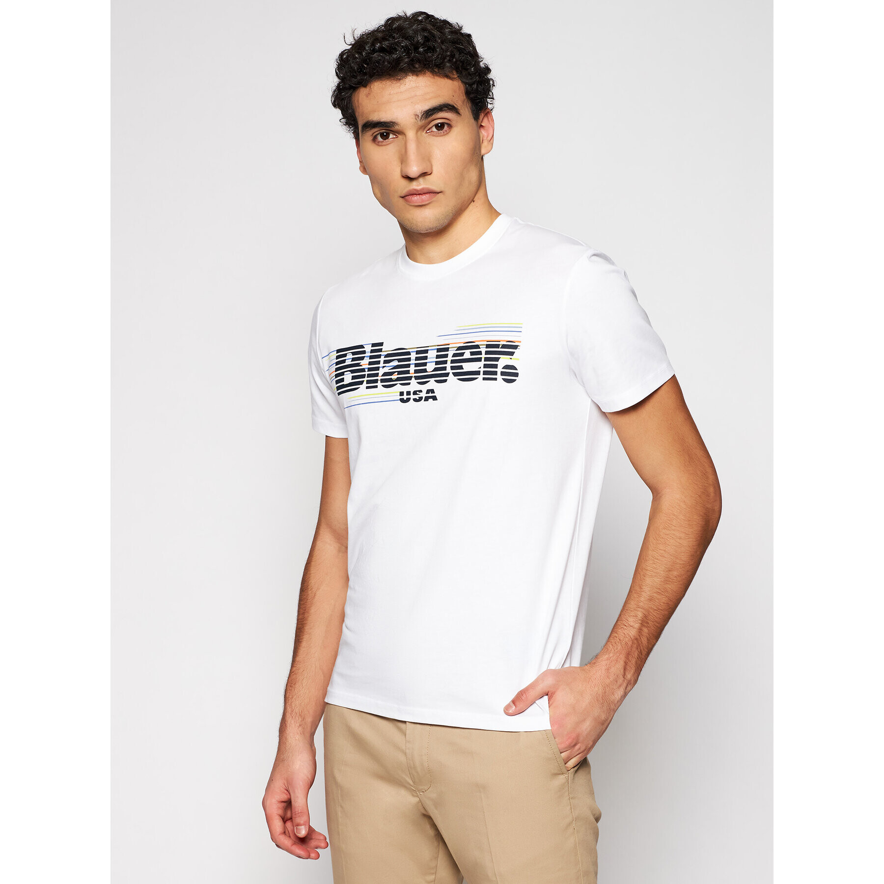Blauer Тишърт Striped 21SBLUH02334 004547 Бял Regular Fit - Pepit.bg