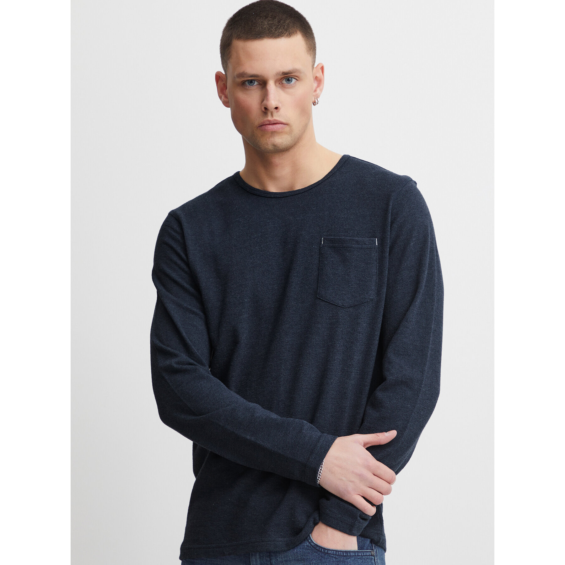 Blend Тениска с дълъг ръкав 20715015 Тъмносин Regular Fit - Pepit.bg