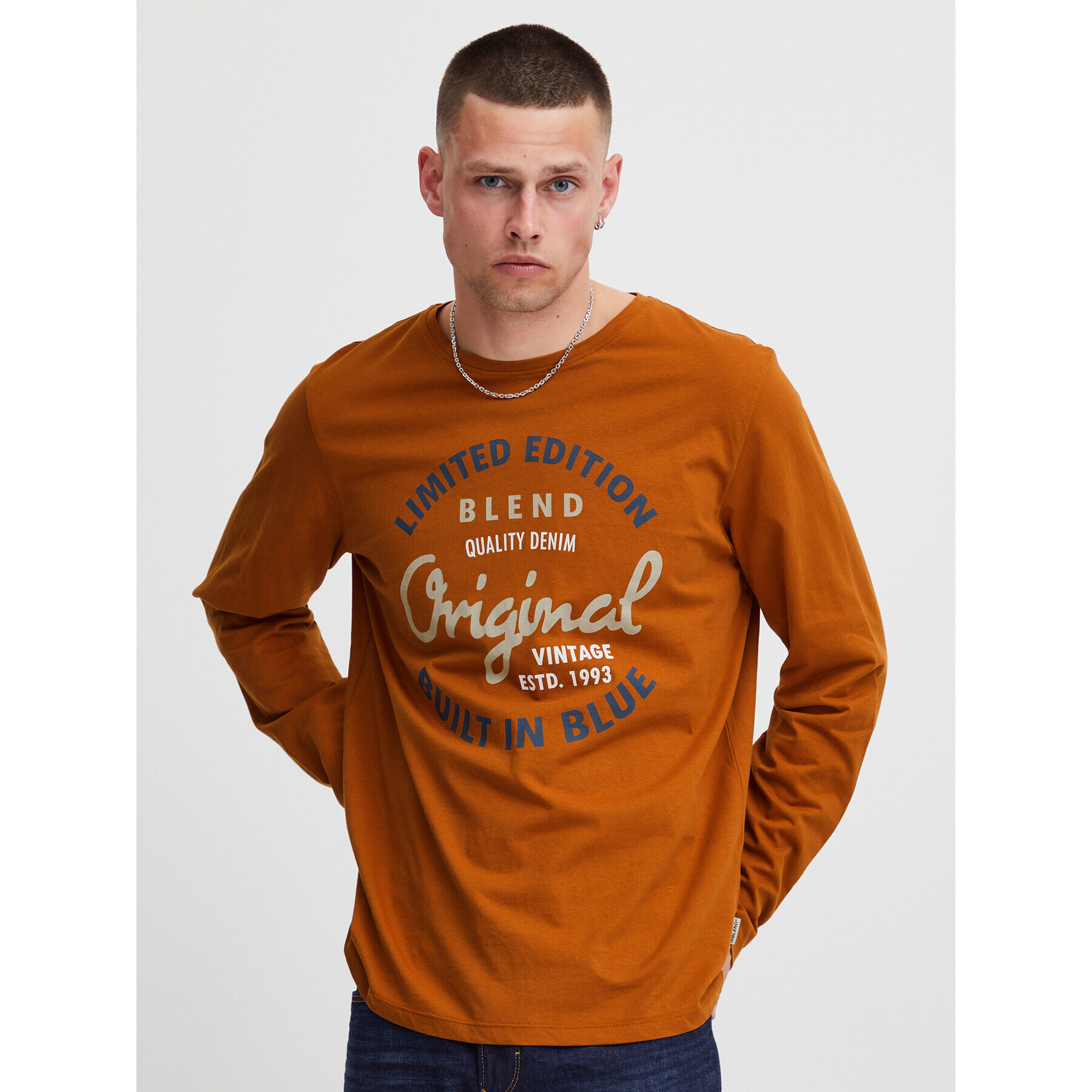 Blend Тениска с дълъг ръкав 20715771 Оранжев Regular Fit - Pepit.bg