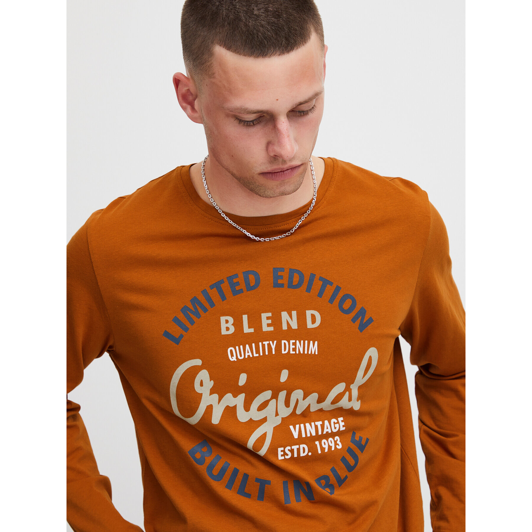 Blend Тениска с дълъг ръкав 20715771 Оранжев Regular Fit - Pepit.bg