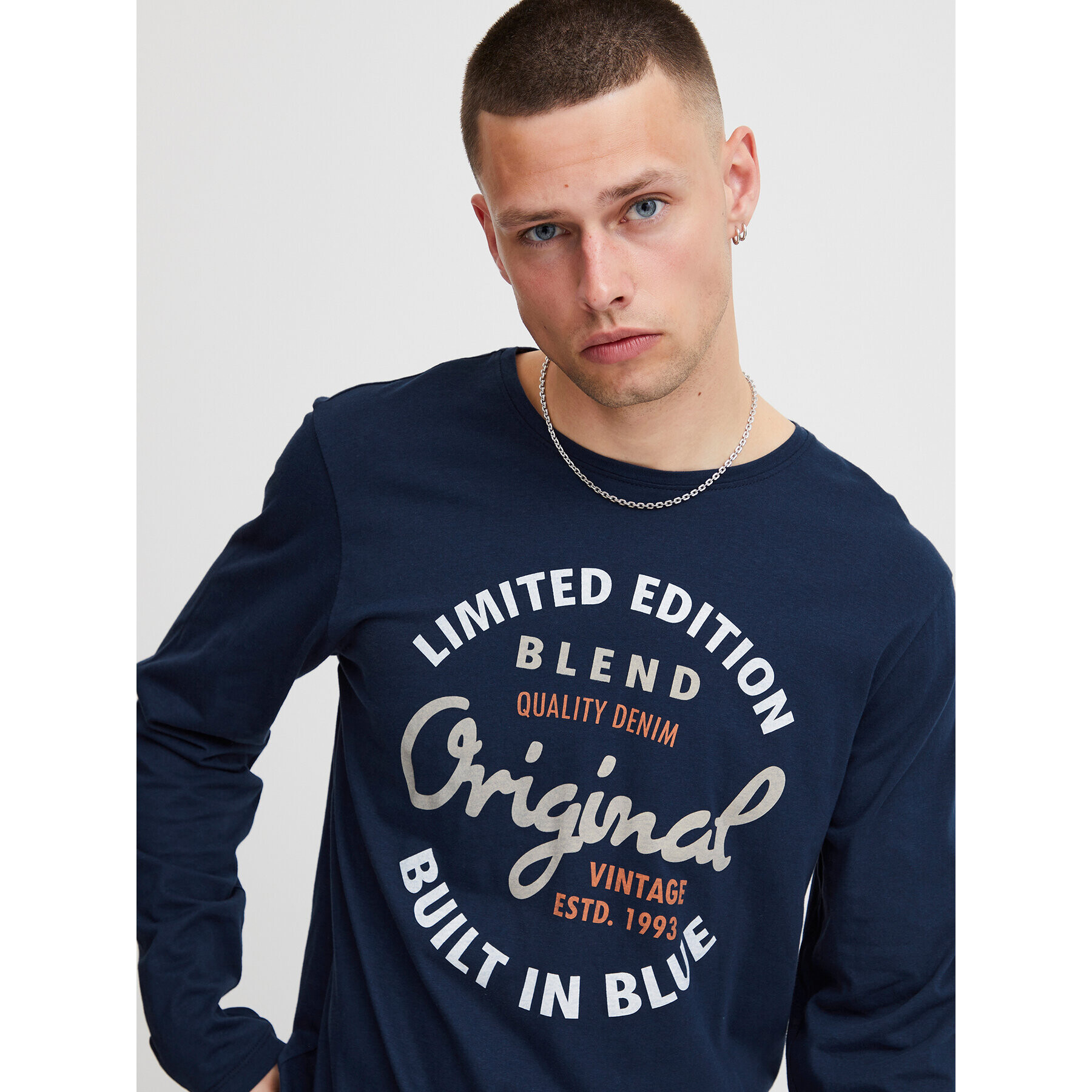 Blend Тениска с дълъг ръкав 20715771 Тъмносин Regular Fit - Pepit.bg