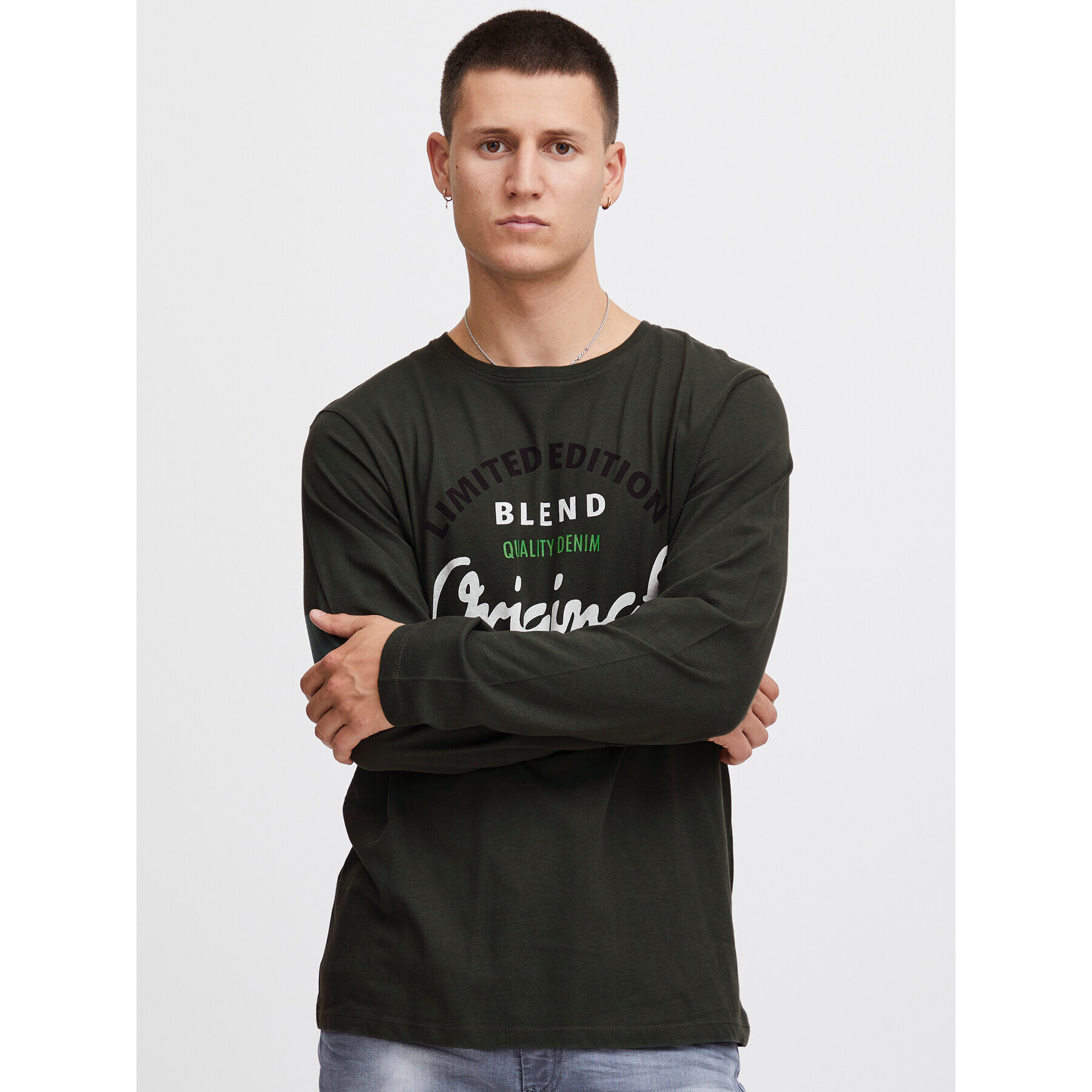 Blend Тениска с дълъг ръкав 20715771 Зелен Regular Fit - Pepit.bg
