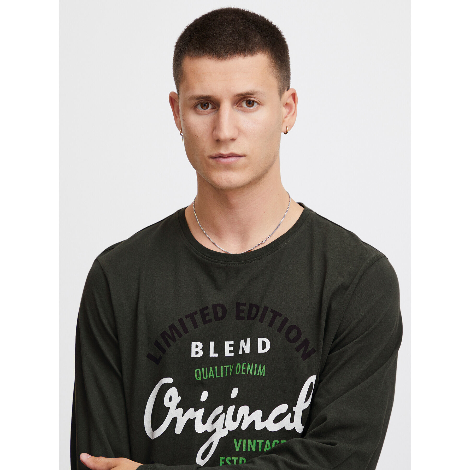 Blend Тениска с дълъг ръкав 20715771 Зелен Regular Fit - Pepit.bg