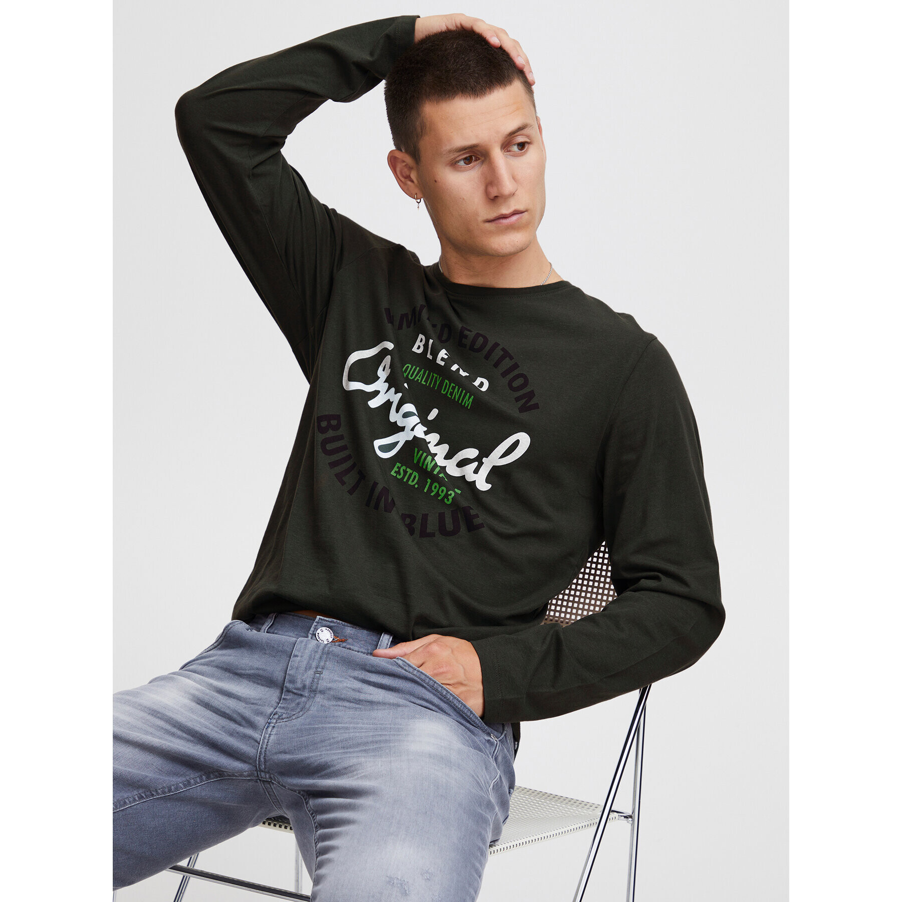 Blend Тениска с дълъг ръкав 20715771 Зелен Regular Fit - Pepit.bg