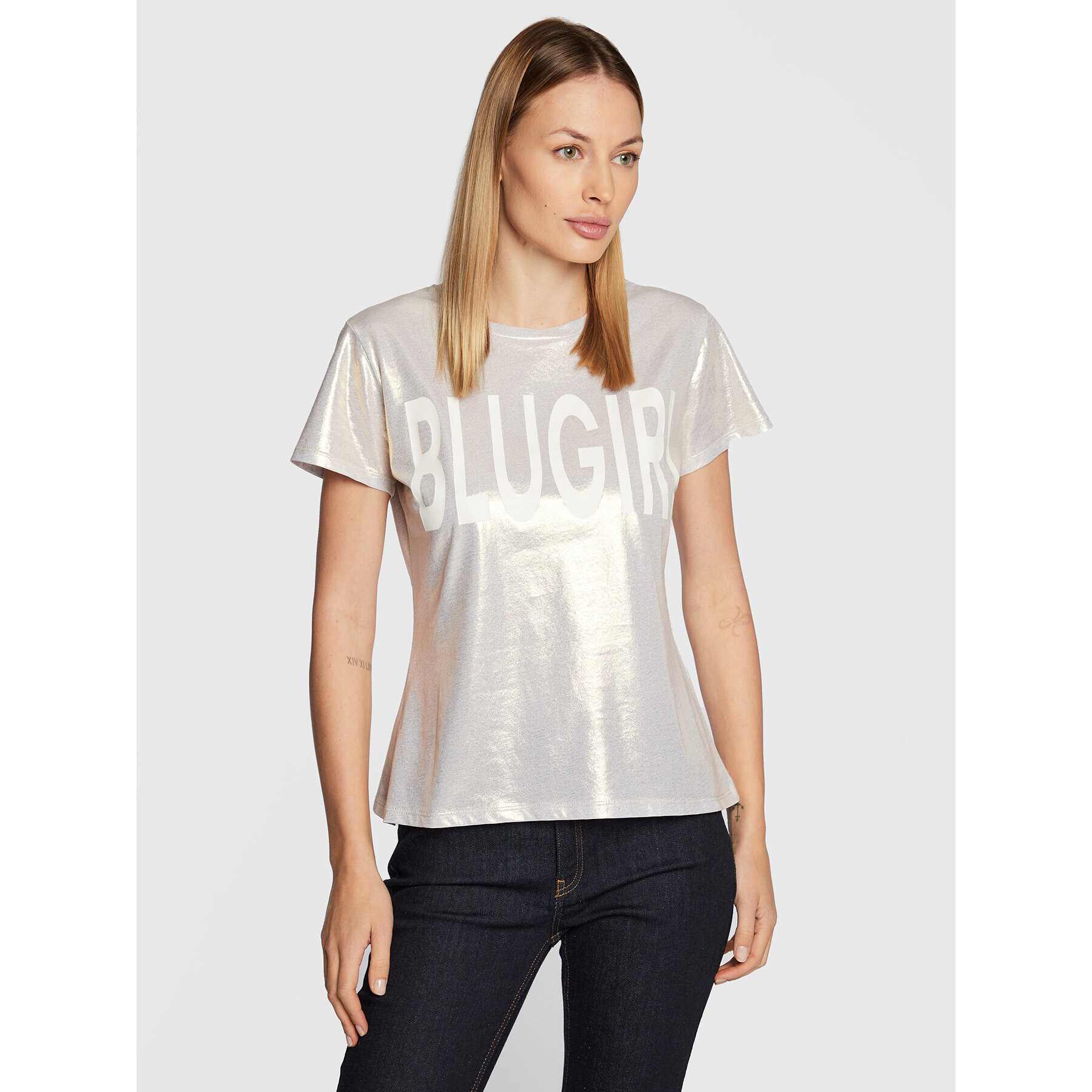 Blugirl Blumarine Тишърт RF2213-J6559 Сребрист Regular Fit - Pepit.bg