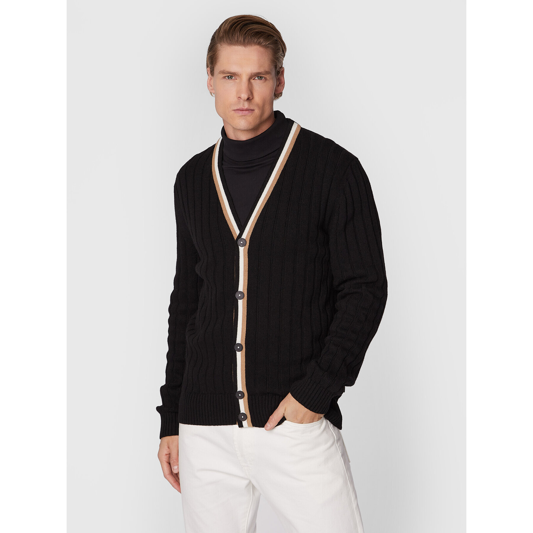 Boss Кардиган Losilvio 50477348 Черен Relaxed Fit - Pepit.bg