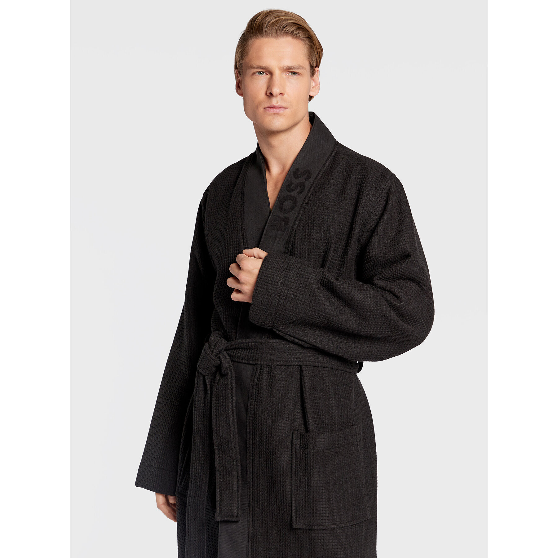 Boss Халат Waffle Kimono 50469787 Черен - Pepit.bg